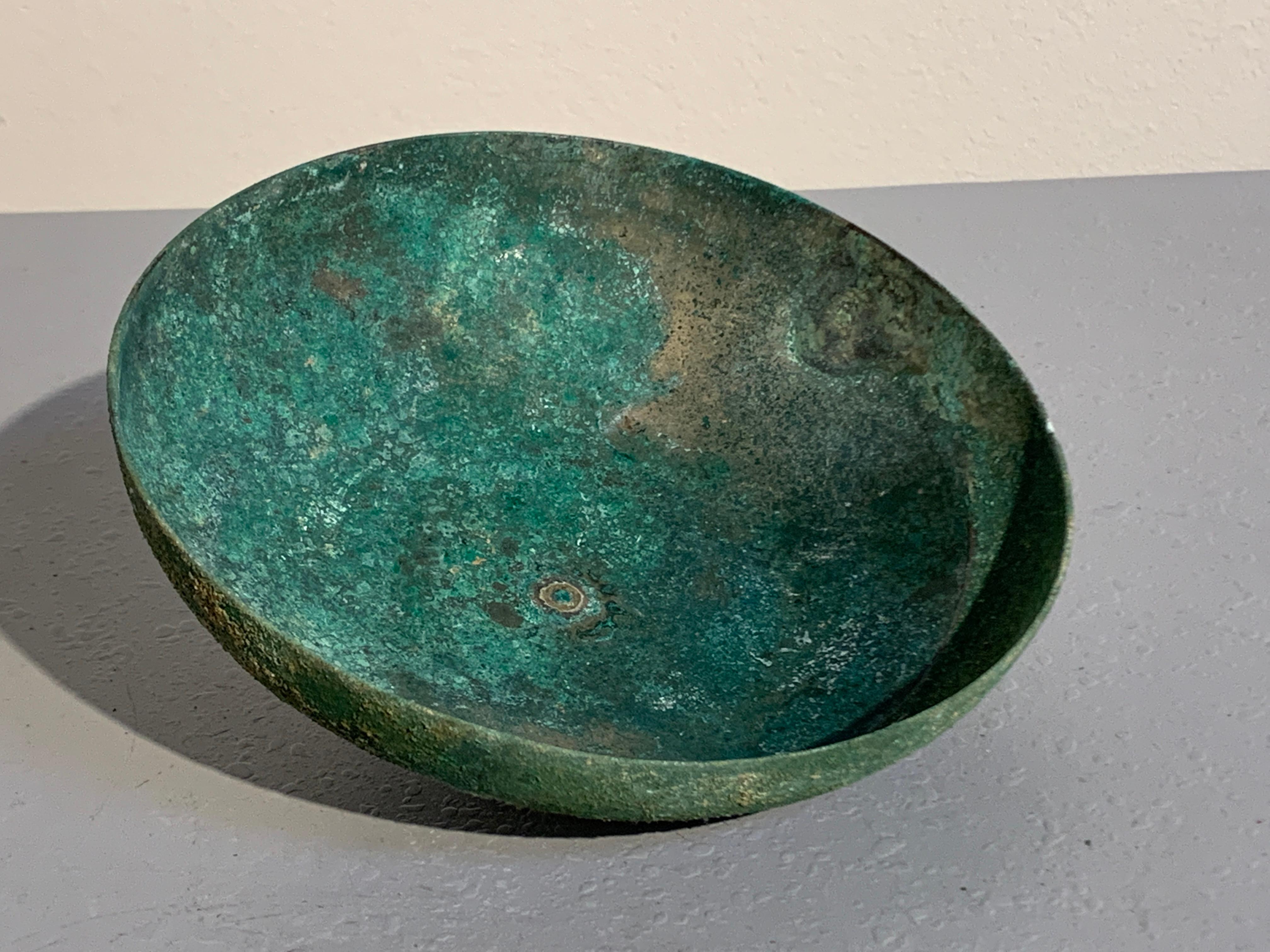 Korean Goryeo Dynasty Bronze Bowl and Cover with Green Patina, 13th Century 3