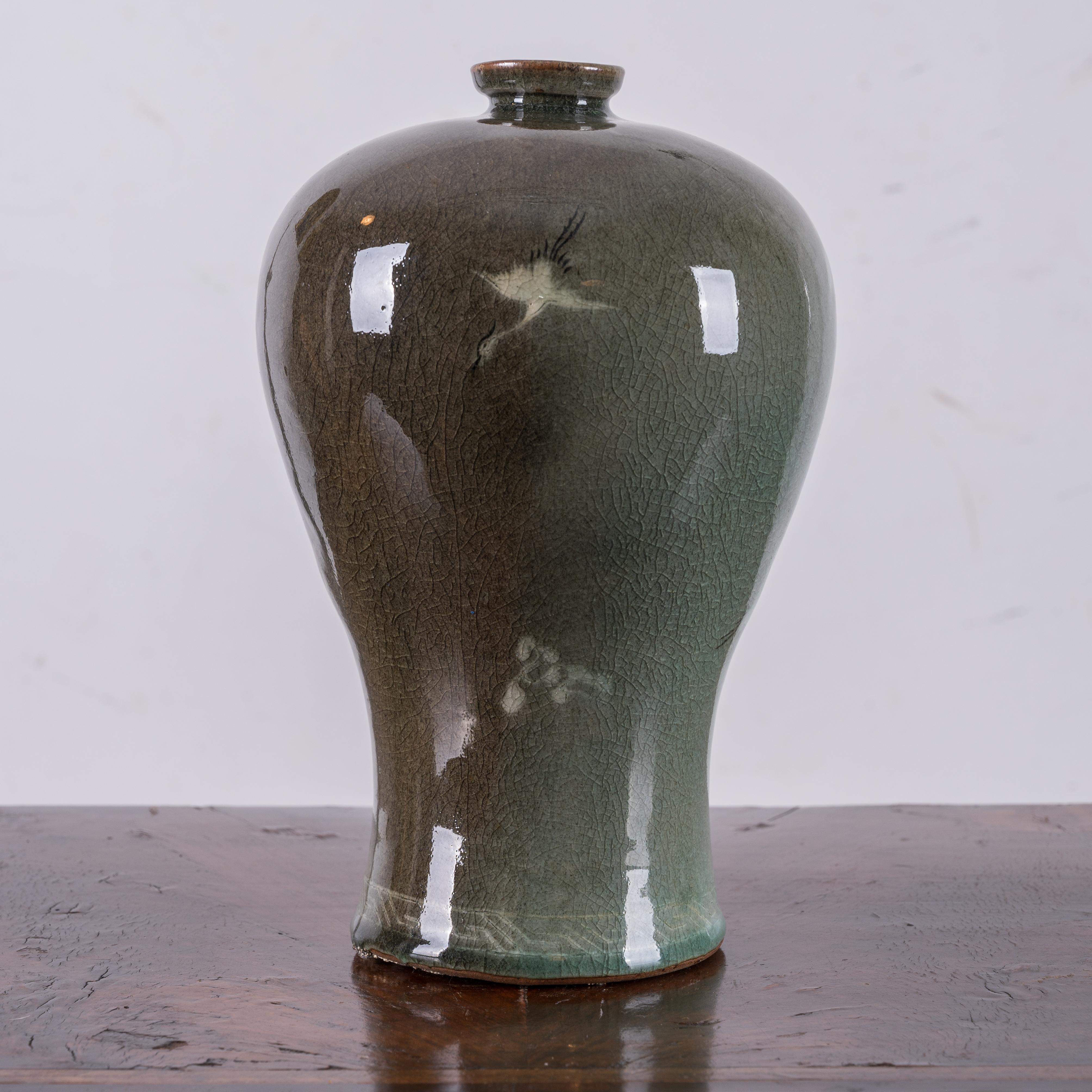 20th Century Korean Goryeo Style Maebyeong Crane Vase