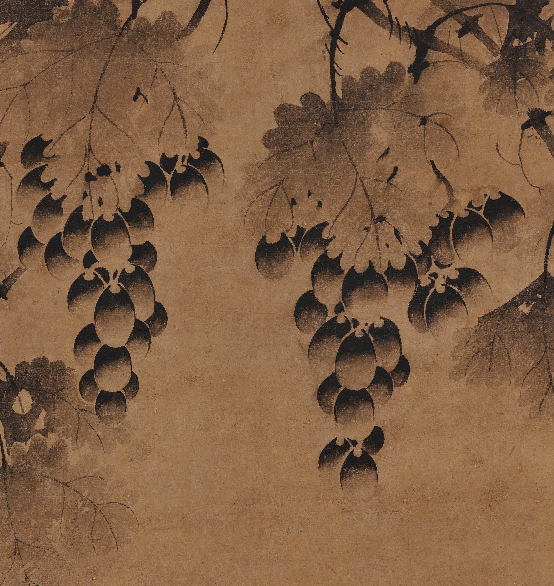 Other Korean Painting, Wall Panel, 17th Century Ink Grapevine For Sale