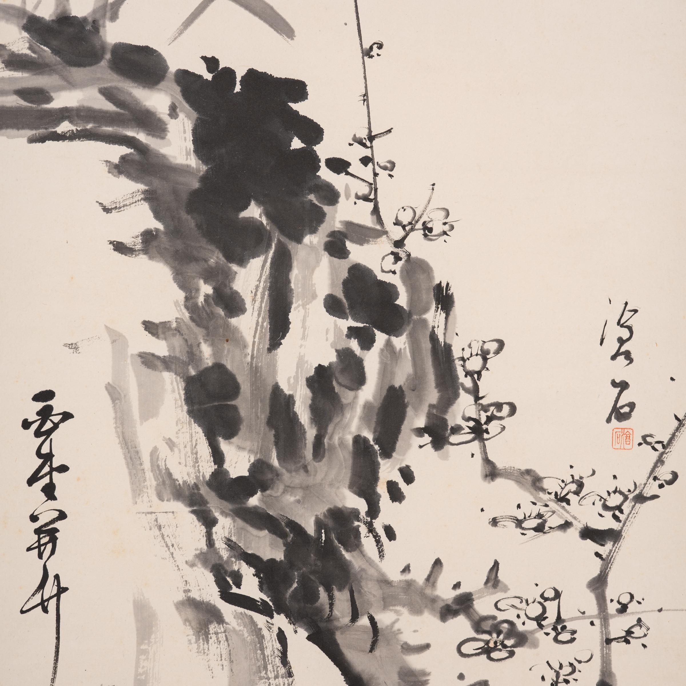 Korean Hanging Scroll of Bamboo, Prunus and Orchids In Good Condition For Sale In Chicago, IL