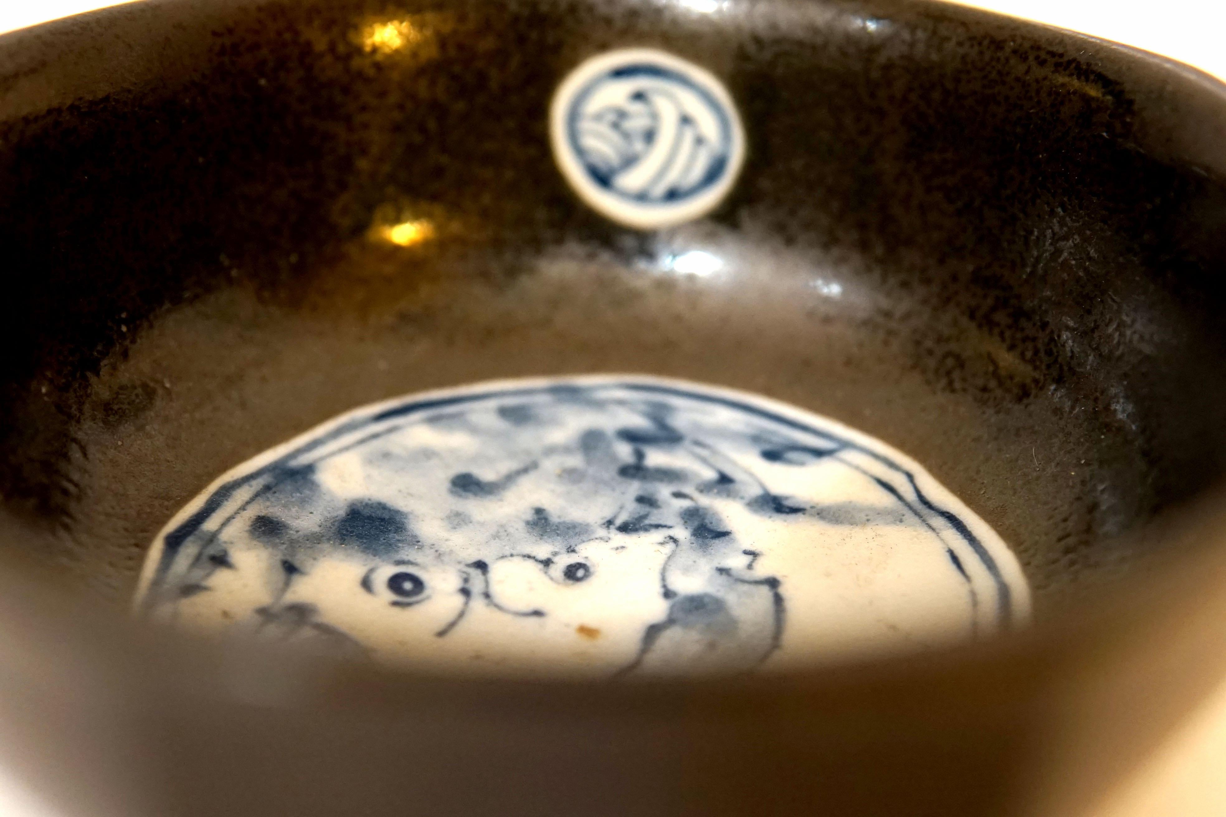Han Korean Hexagonal Blue and White Ceramic Glazed Earthenware Bowl For Sale