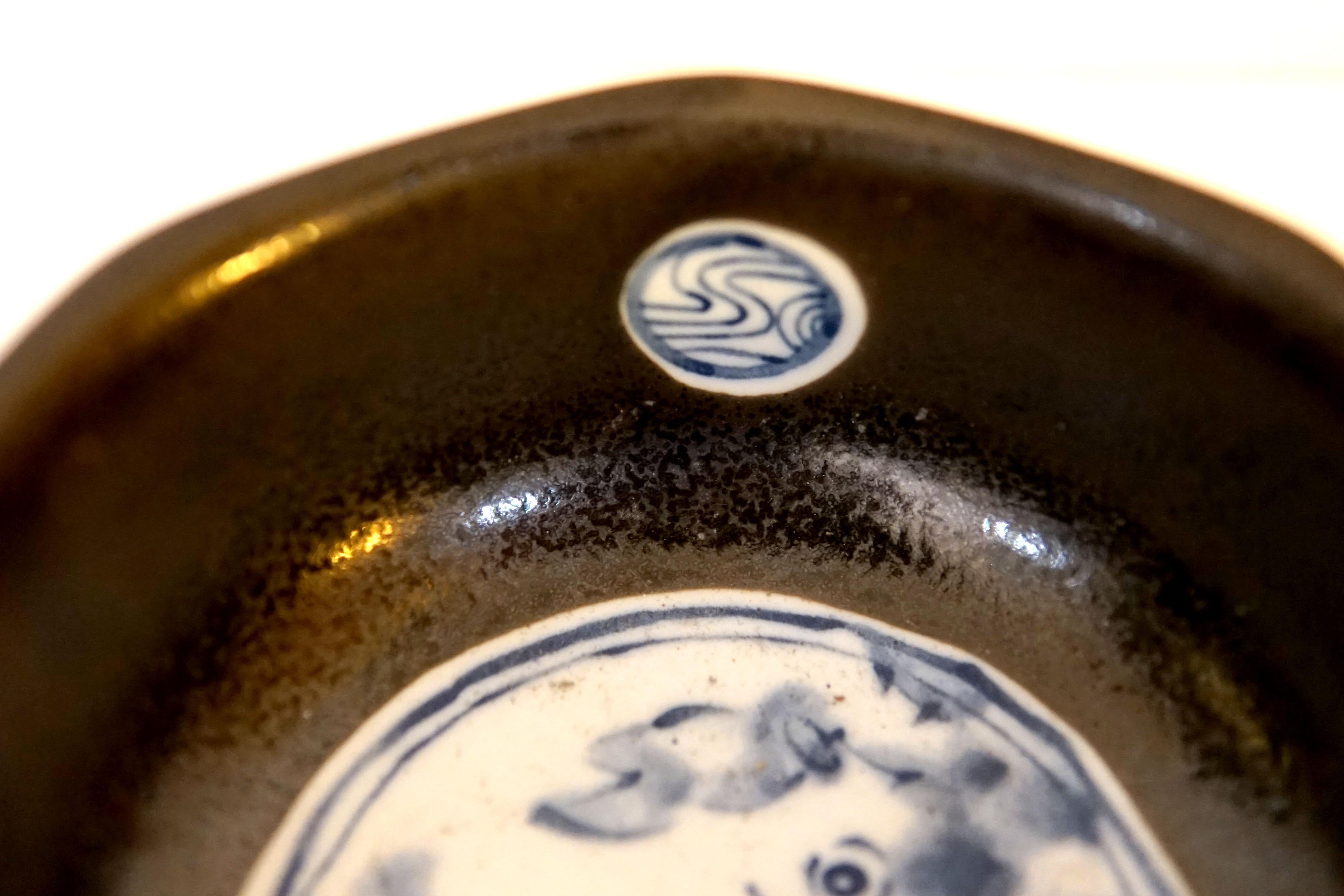 Korean Hexagonal Blue and White Ceramic Glazed Earthenware Bowl For Sale 2