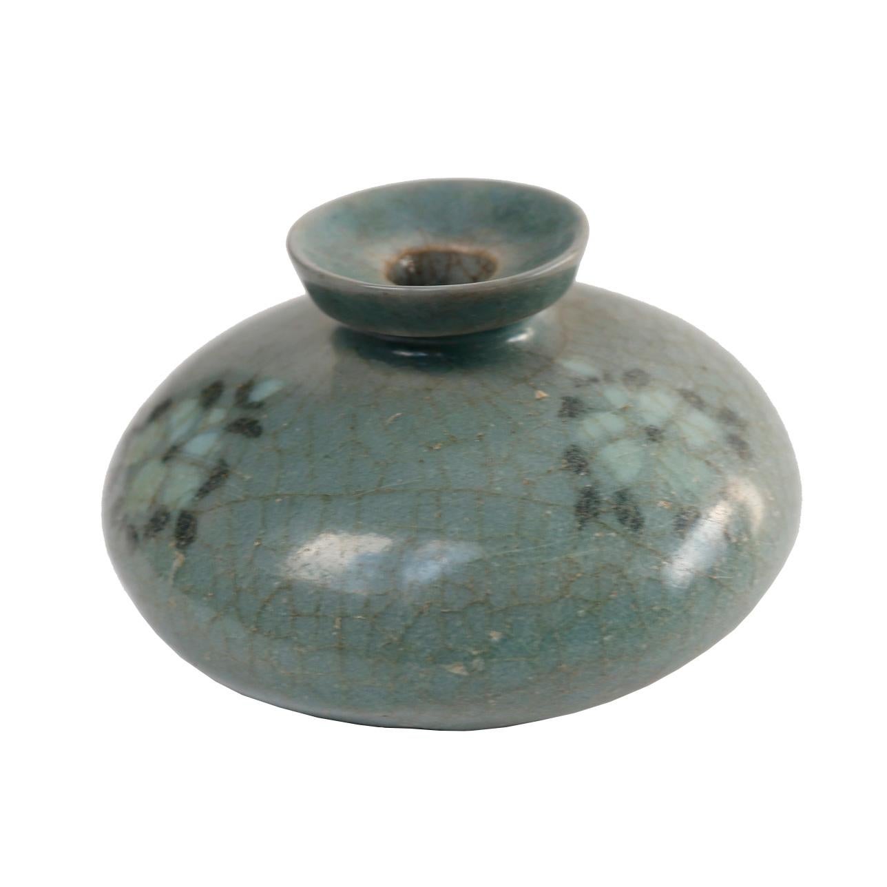 Glazed Korean Inlaid Celadon Ceramic Oil Bottle, Goryeo Dynasty For Sale