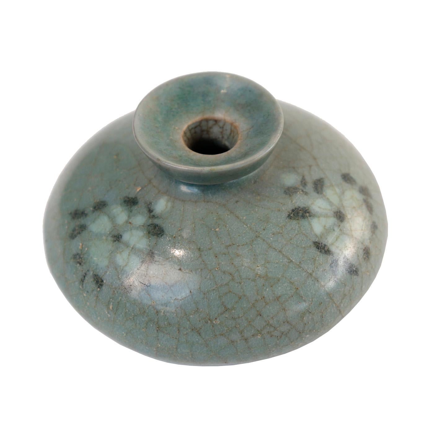 18th Century and Earlier Korean Inlaid Ceramic Celadon Oil Bottle, Koryo Dynasty For Sale