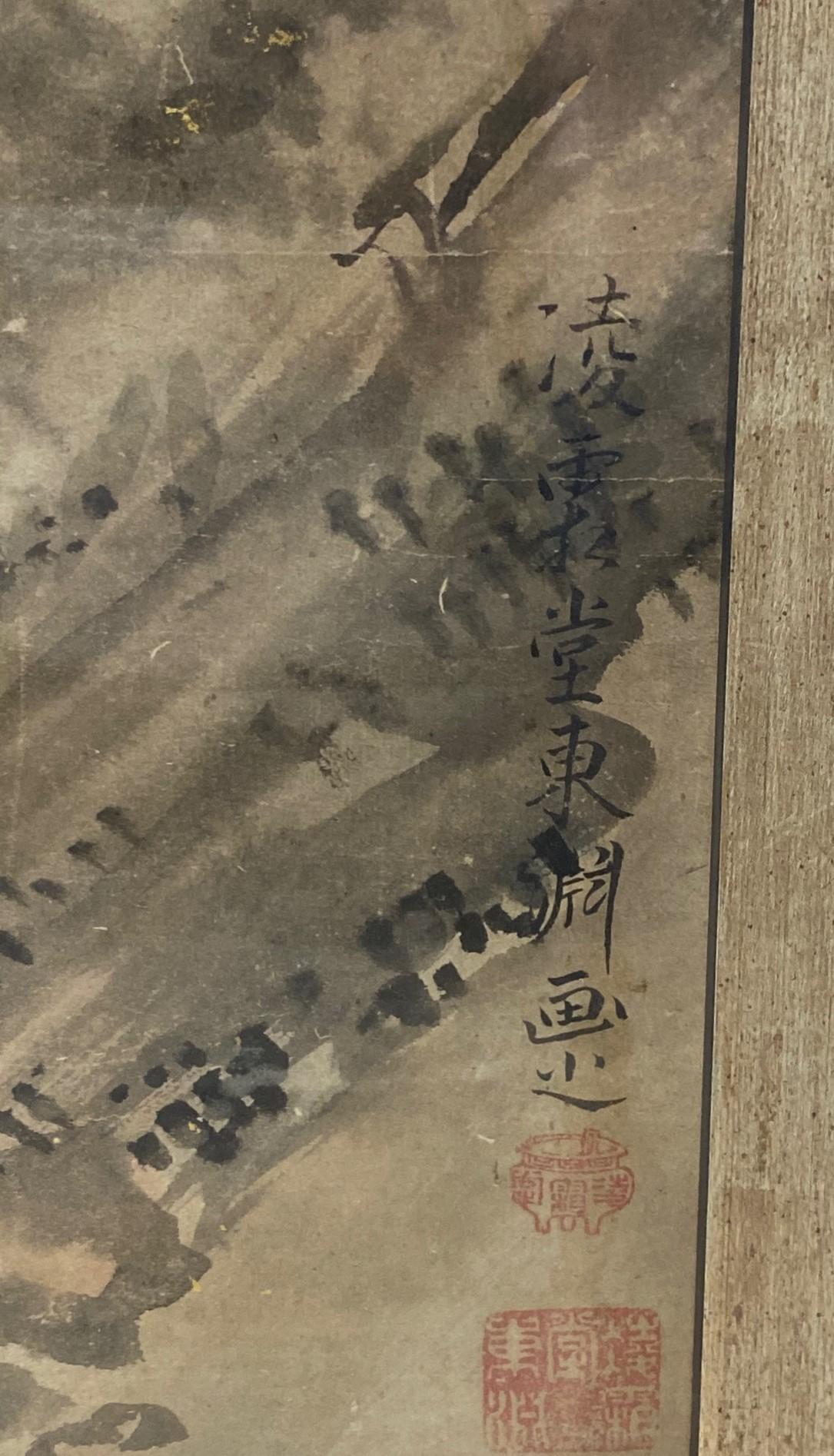 Japanese Asian Edo Period Signed Framed Hand Painted Serpent Scroll Painting For Sale 4