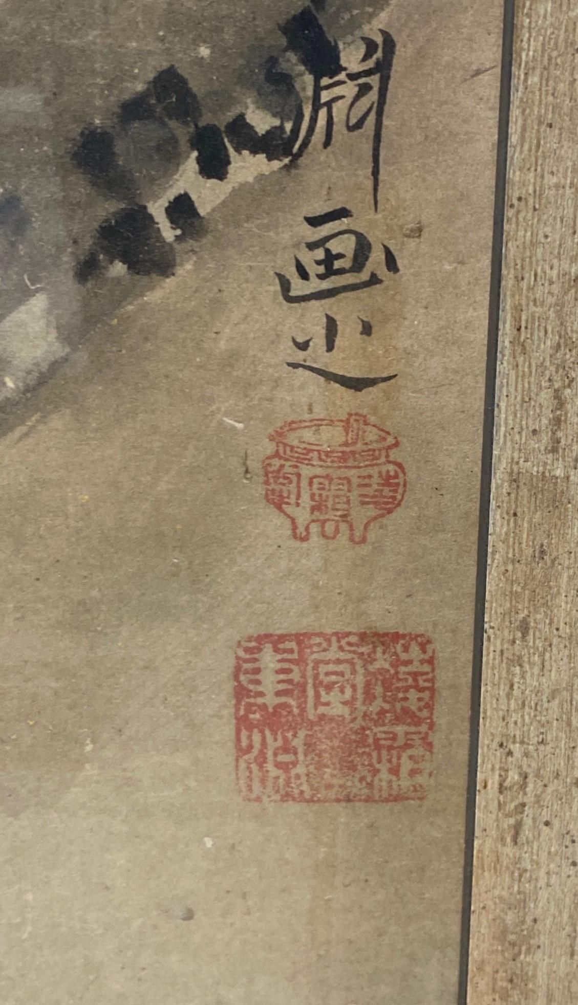 Japanese Asian Edo Period Signed Framed Hand Painted Serpent Scroll Painting For Sale 5