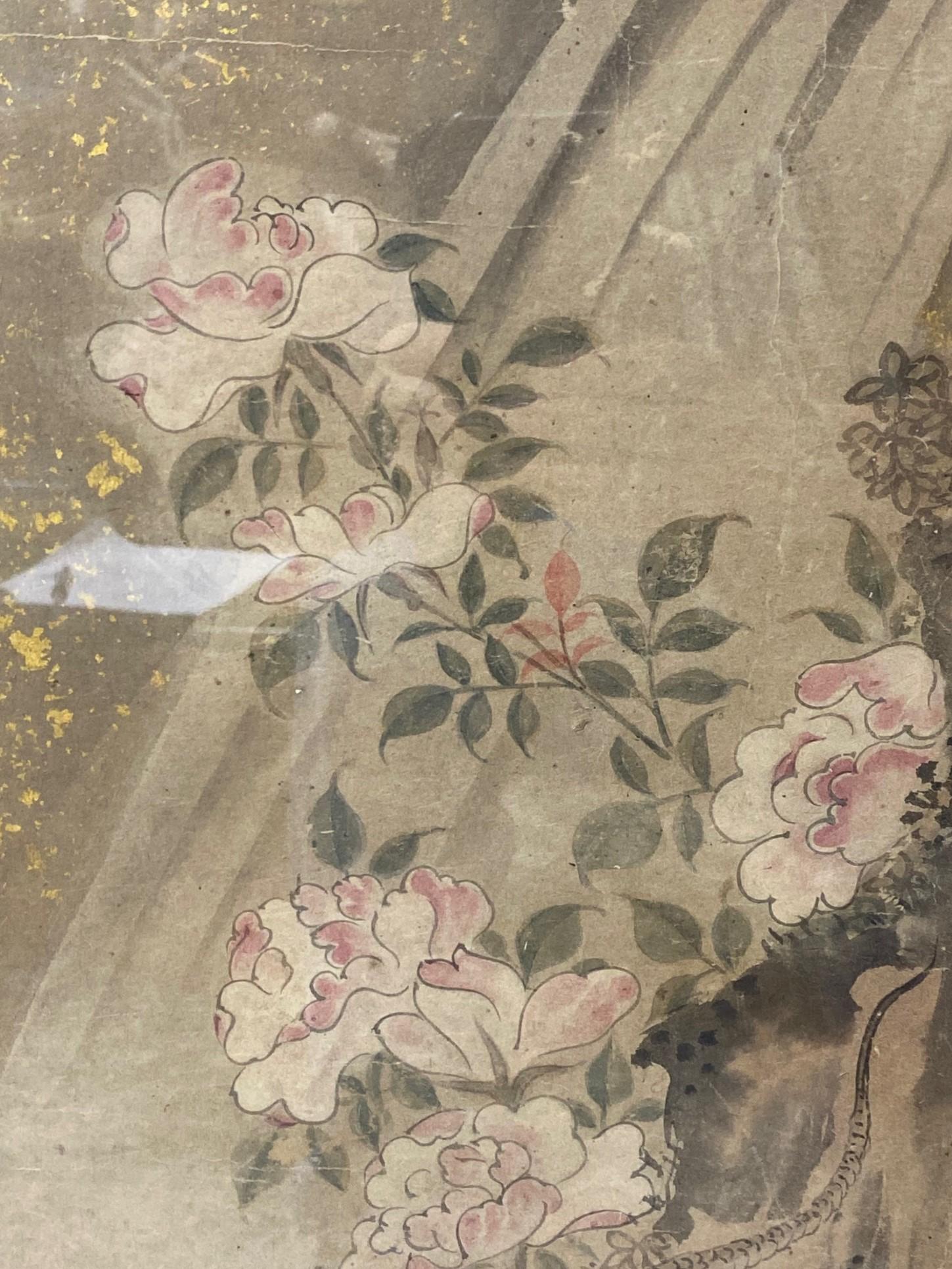 Wood Japanese Asian Edo Period Signed Framed Hand Painted Serpent Scroll Painting For Sale