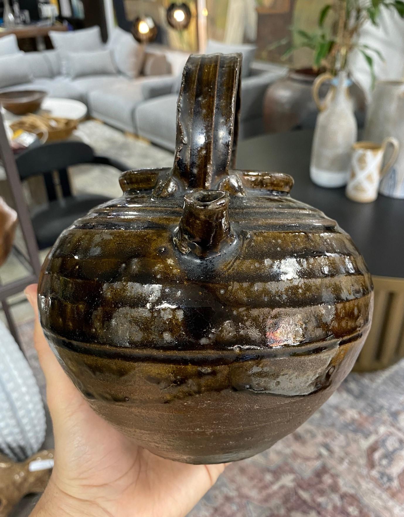 Korean, Joseon Dynasty Brown Green Glazed Stoneware Pottery Ceramic Teapot For Sale 12
