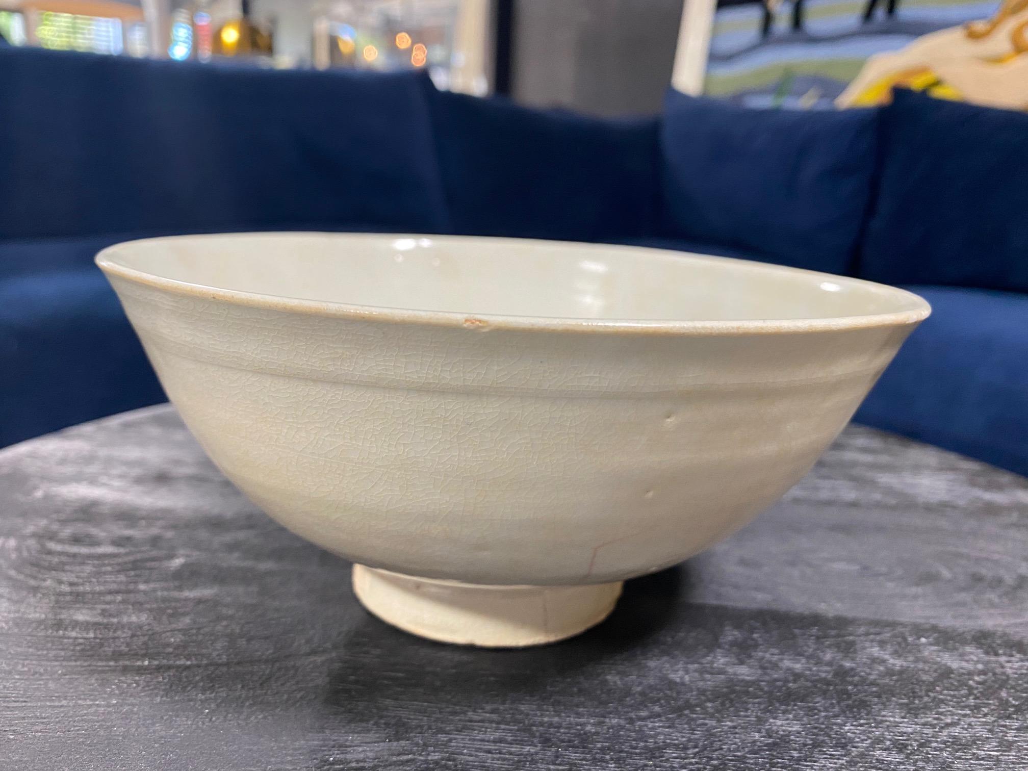 Korean Joseon Dynasty White Glazed Pottery Ceramic Chawan Tea Bowl For Sale 1