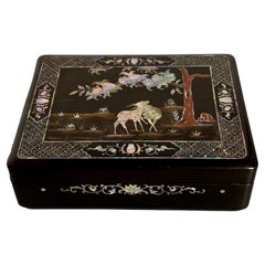 Vintage Korean Lacquer and Mother of Pearl Inlay "Longevity" Box, 1930s, Korea