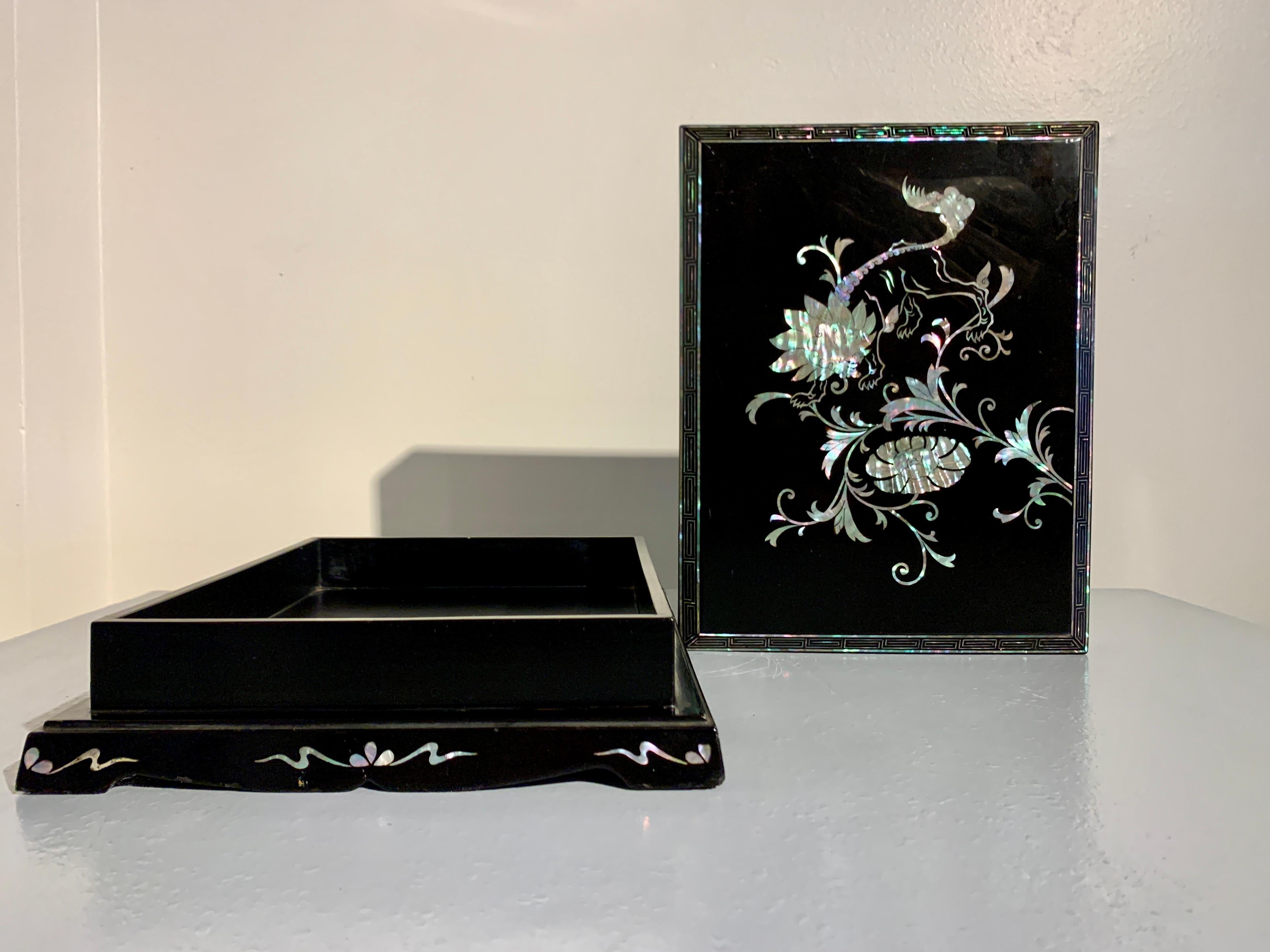 Korean Lacquer and Mother of Pearl Inlay Stationery Box, c. 1930's, Korea For Sale 2
