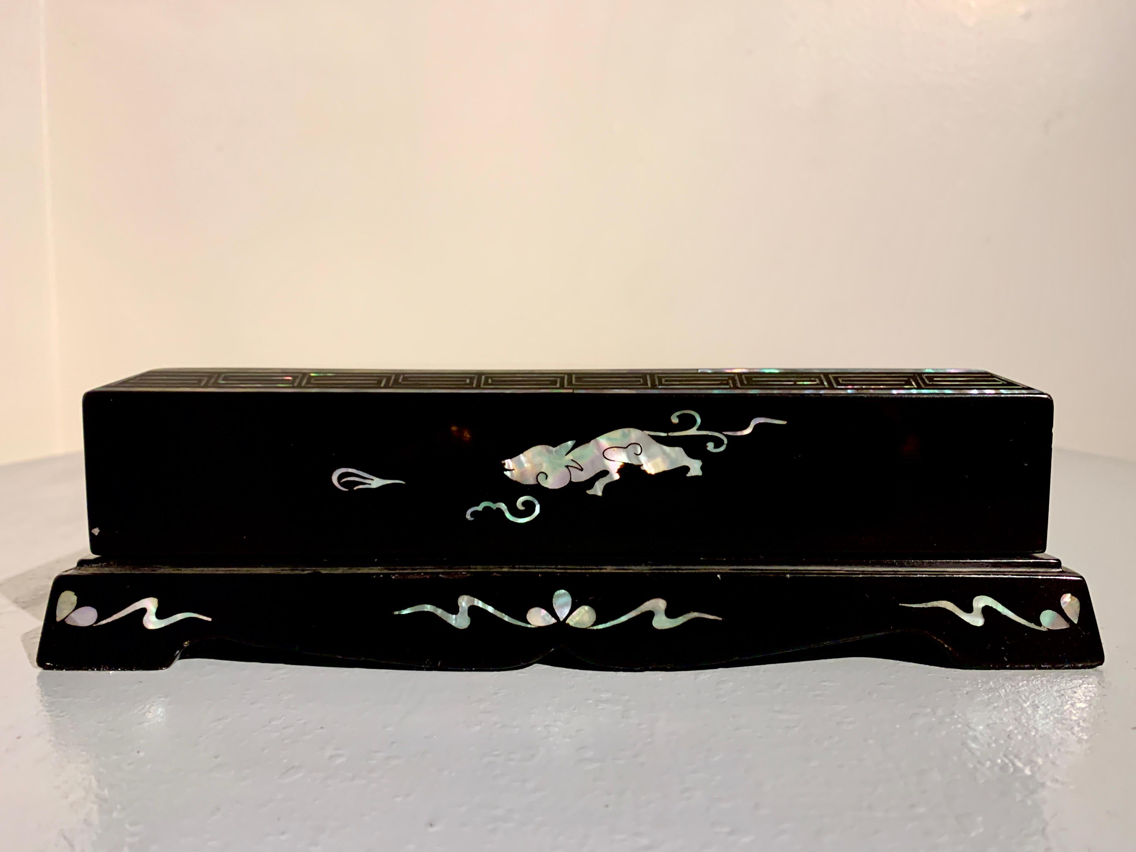 Mother-of-Pearl Korean Lacquer and Mother of Pearl Inlay Stationery Box, c. 1930's, Korea For Sale