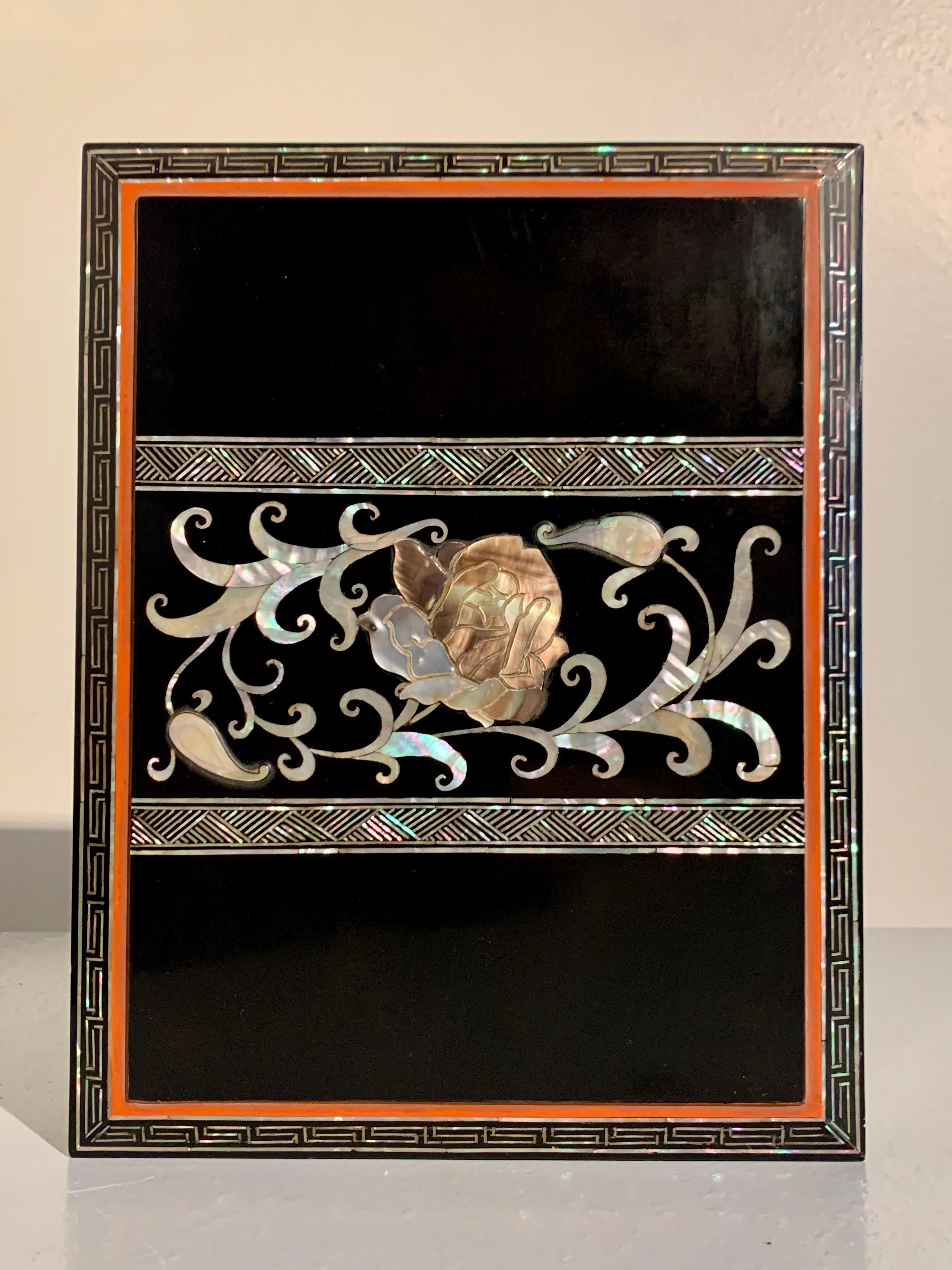Korean Lacquer and Mother of Pearl Writing Box with Peony, circa 1920, Korea 5