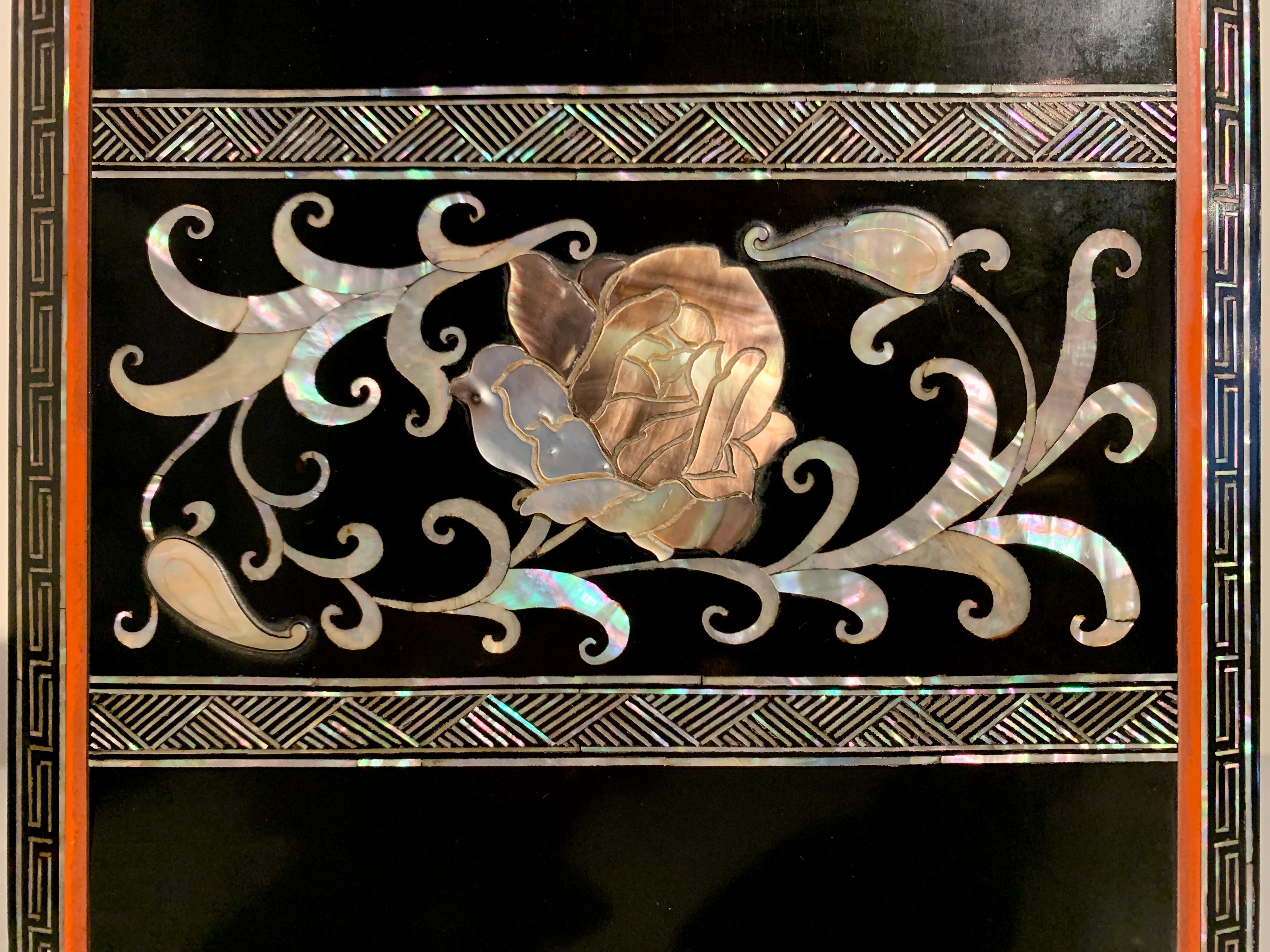 Korean Lacquer and Mother of Pearl Writing Box with Peony, circa 1920, Korea 6
