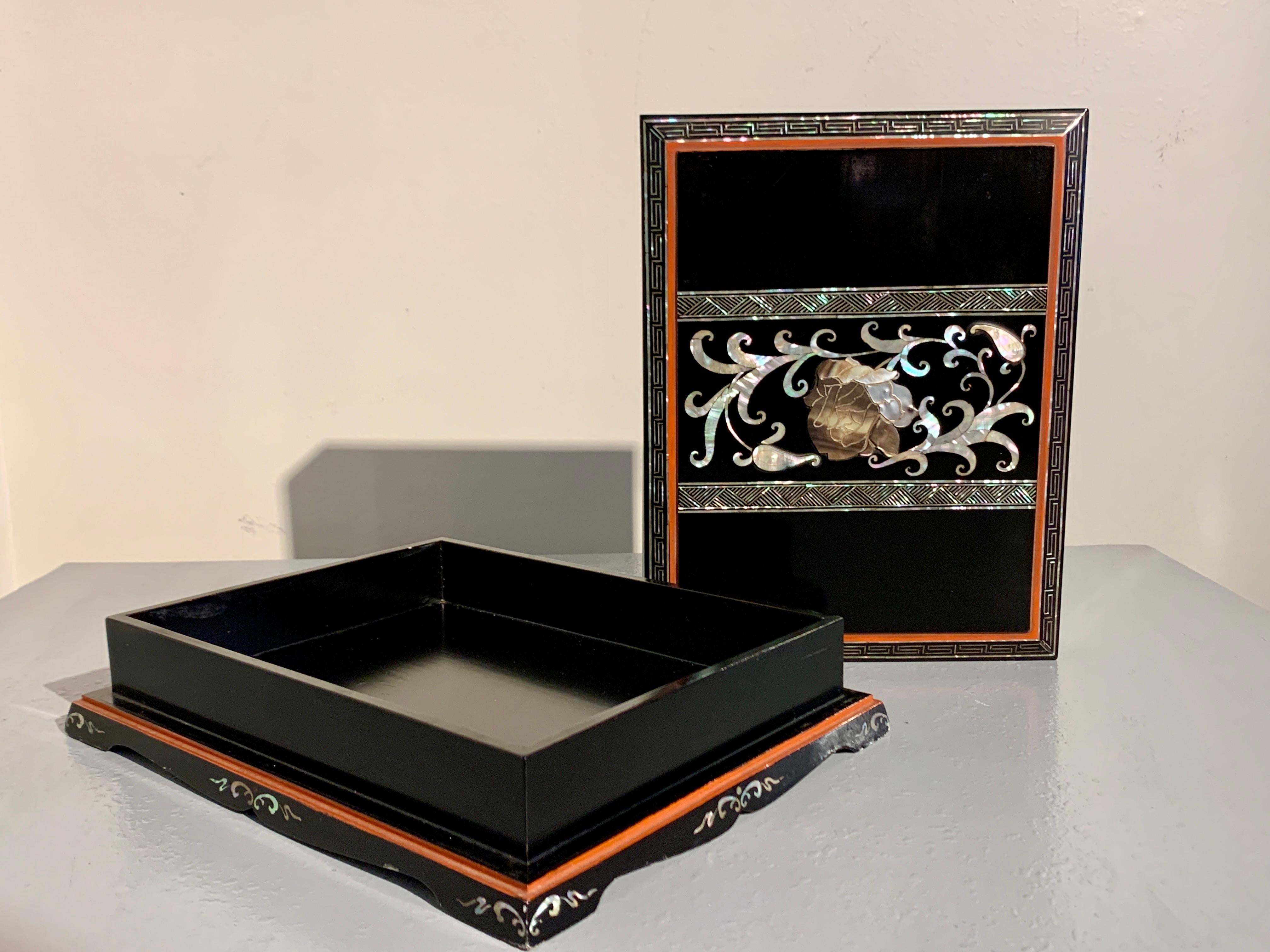 Korean Lacquer and Mother of Pearl Writing Box with Peony, circa 1920, Korea 3