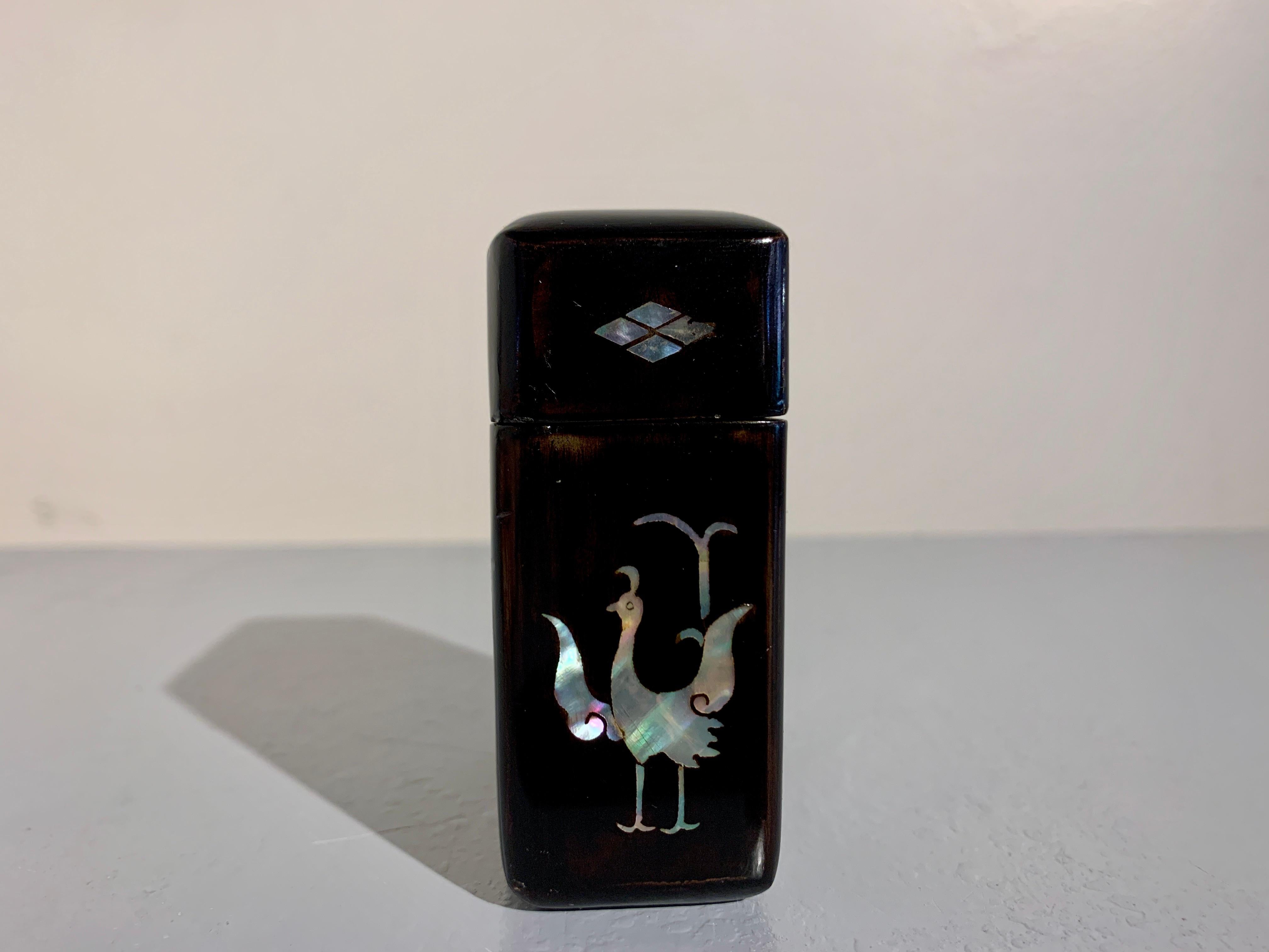 Korean Lacquer Mother of Pearl Inlay Cigarette Box, 1930's, Korea In Good Condition In Austin, TX