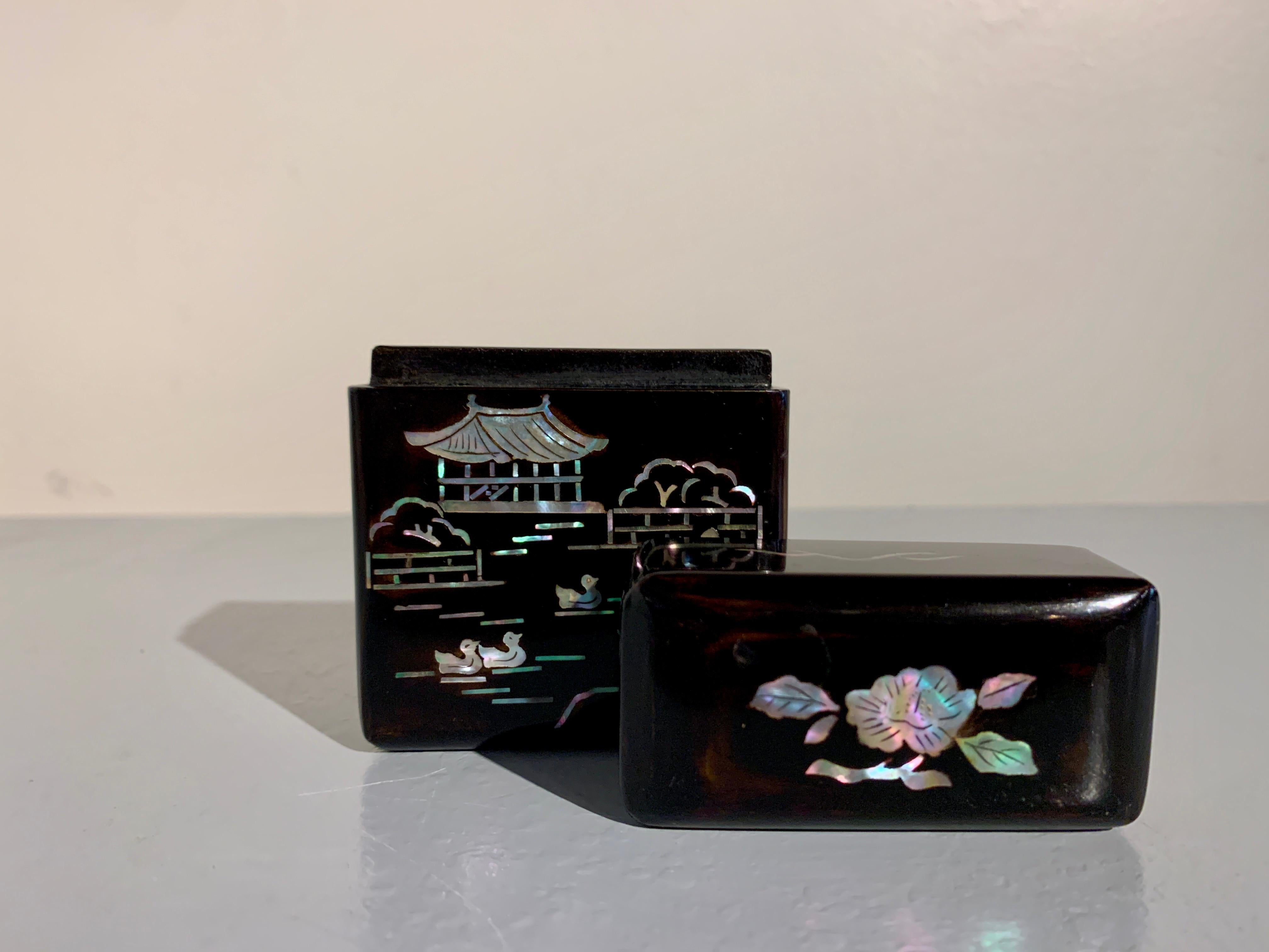 Mother-of-Pearl Korean Lacquer Mother of Pearl Inlay Cigarette Box, 1930's, Korea