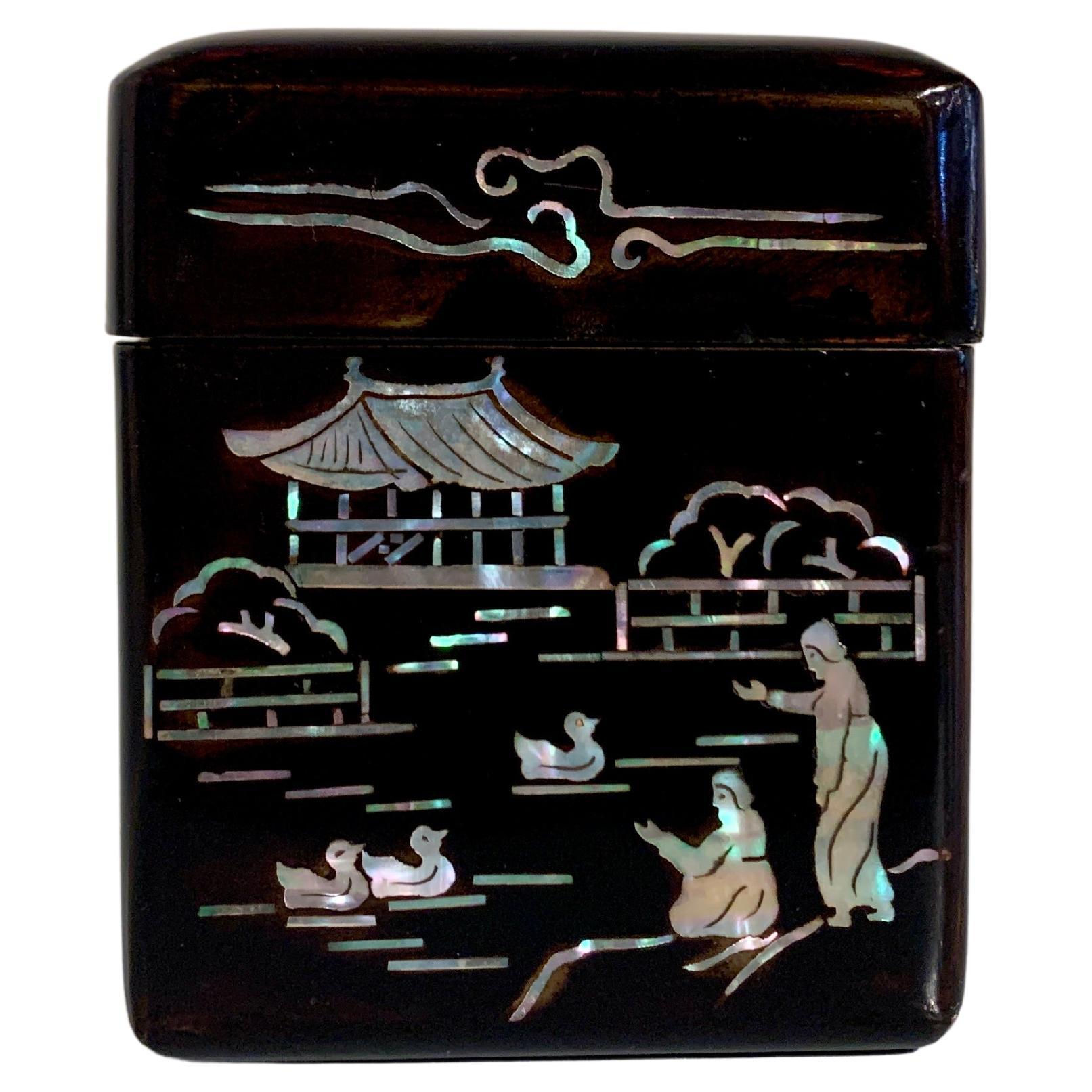 Korean Lacquer Mother of Pearl Inlay Cigarette Box, 1930's, Korea