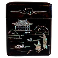 Vintage Korean Lacquer Mother of Pearl Inlay Cigarette Box, 1930's, Korea