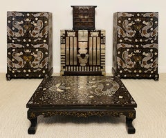 Lacquered Korean Low Coffee Table with Elaborate Inlays