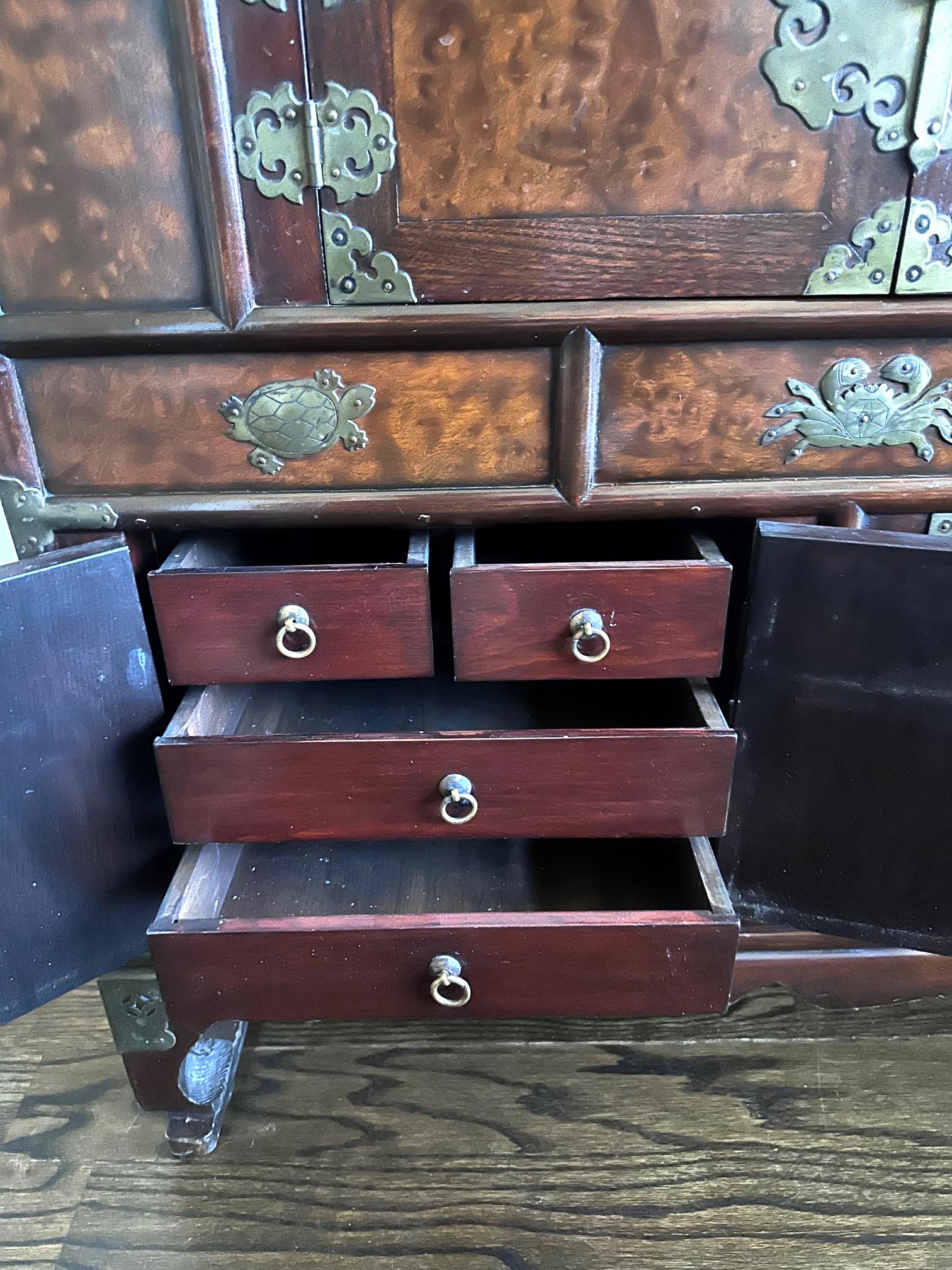 Korean Mandarin Duck Wedding Cabinet with Burl Wood Panels For Sale 6
