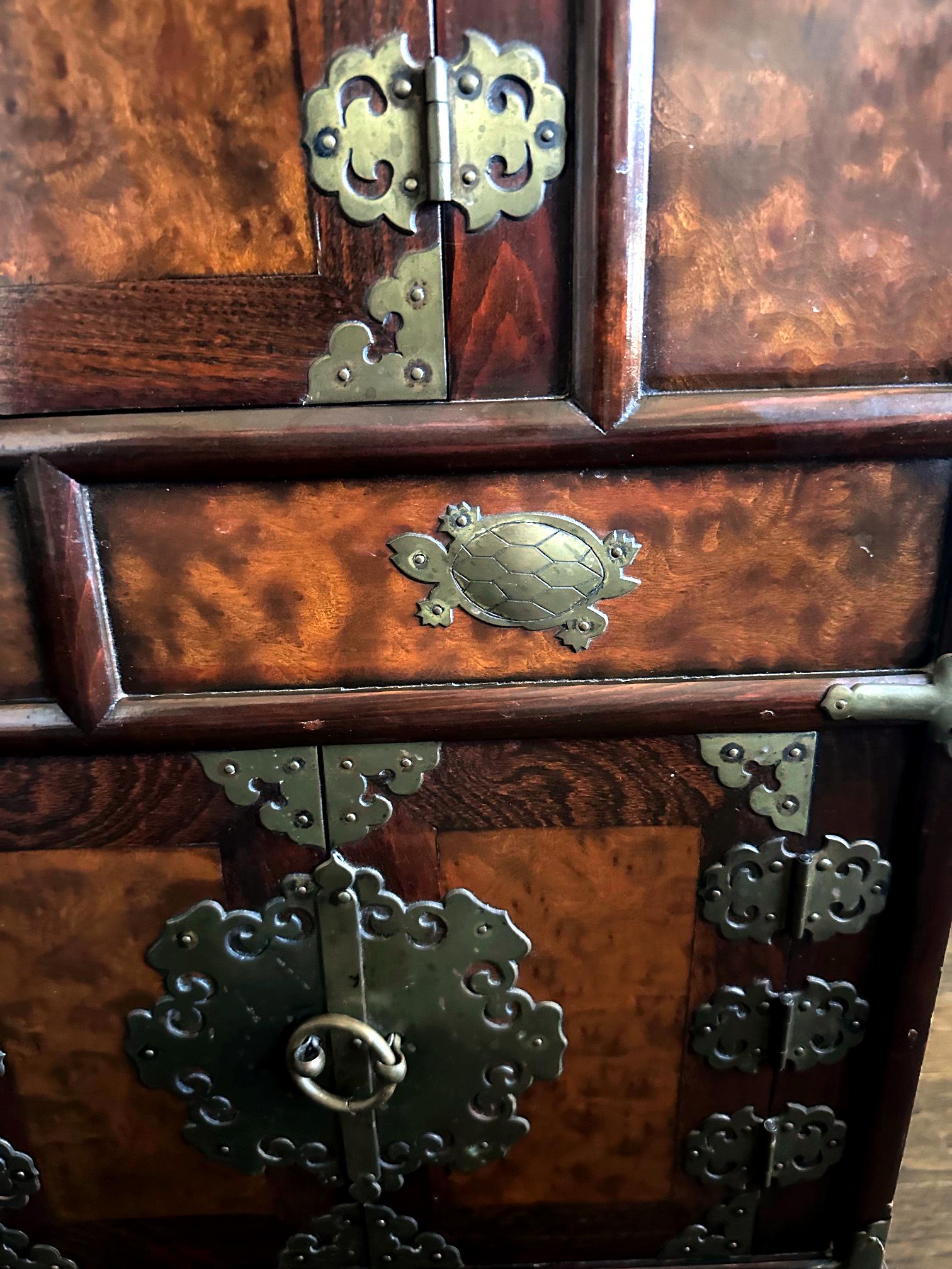 Korean Mandarin Duck Wedding Cabinet with Burl Wood Panels For Sale 8