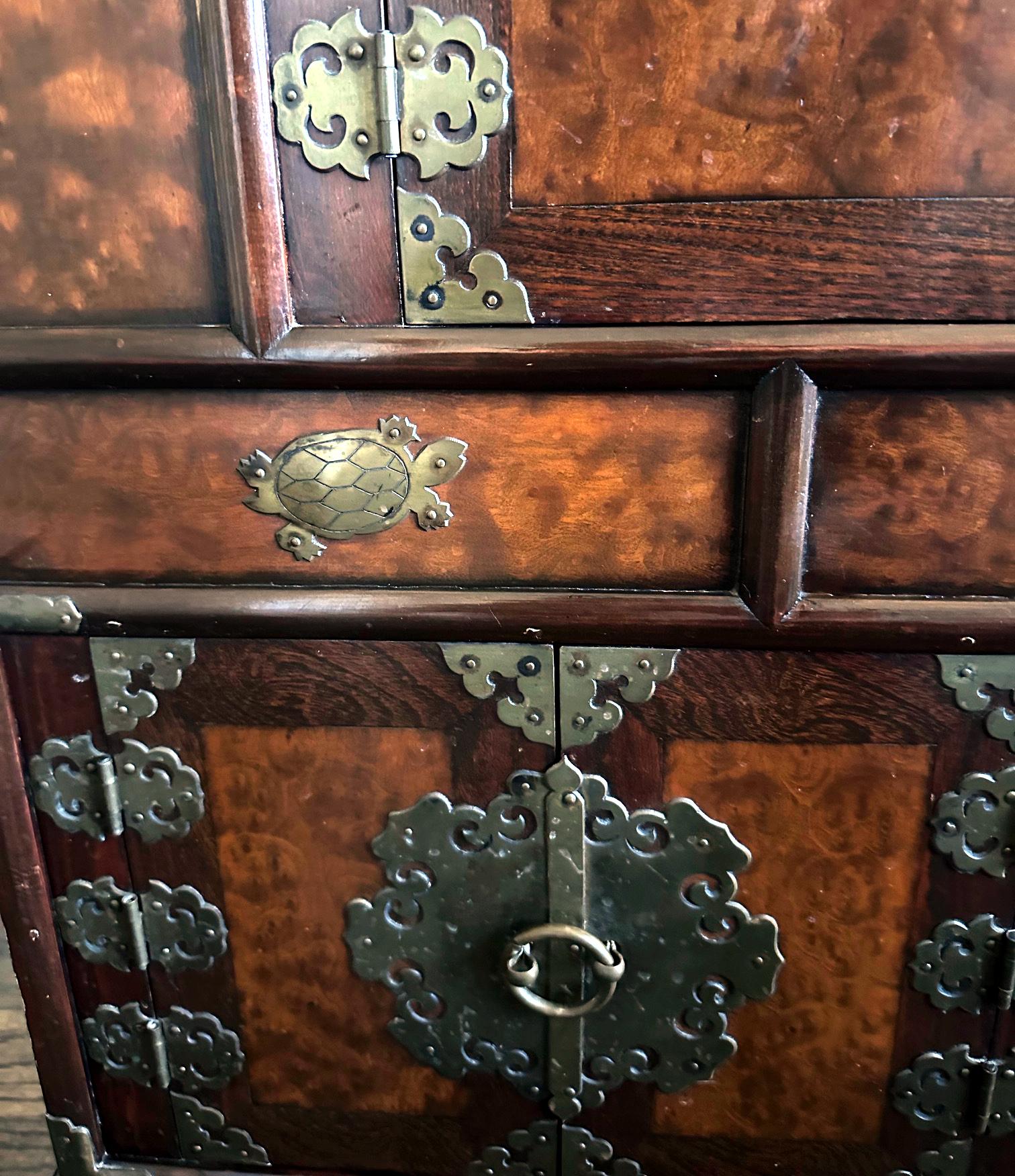 Korean Mandarin Duck Wedding Cabinet with Burl Wood Panels For Sale 9