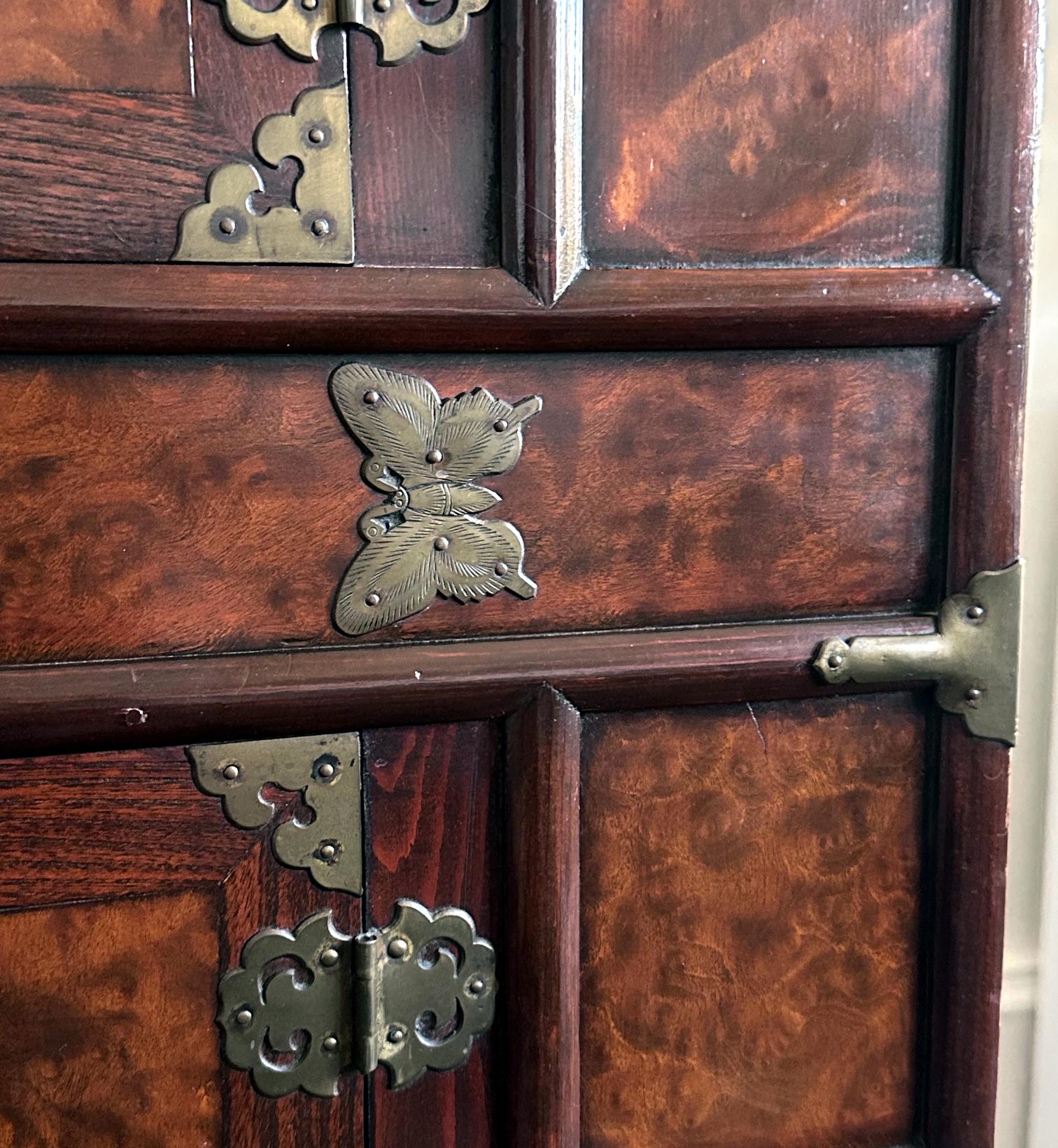 Korean Mandarin Duck Wedding Cabinet with Burl Wood Panels For Sale 10