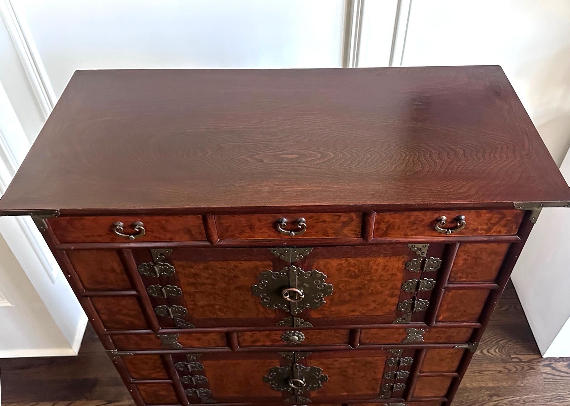 Korean Mandarin Duck Wedding Cabinet with Burl Wood Panels For Sale 2