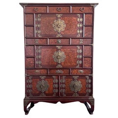 Korean Mandarin Duck Wedding Cabinet with Burl Wood Panels
