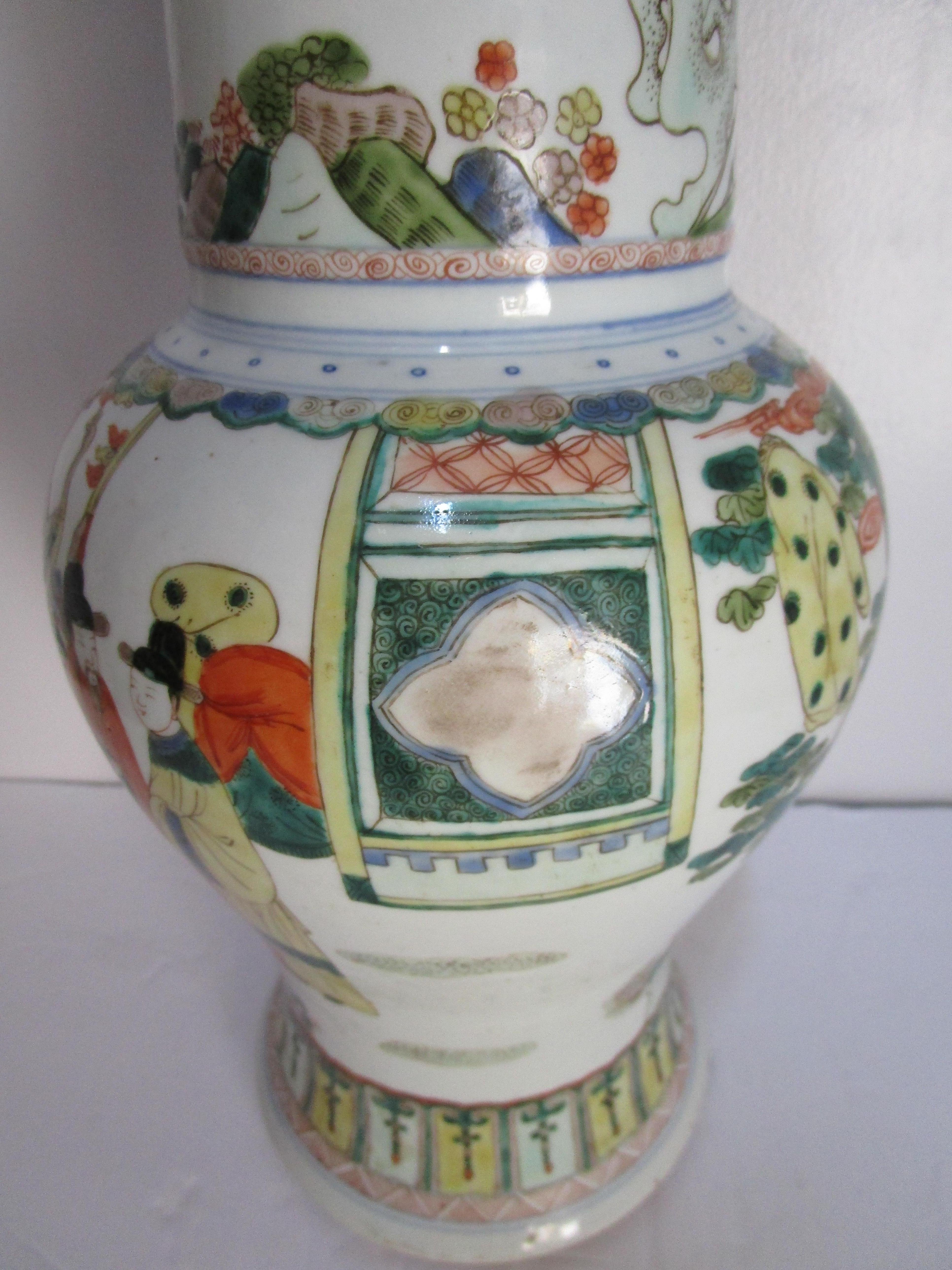 Korean Mid Century Mabeyong Vase in white, greens, red, orange and black  For Sale 5