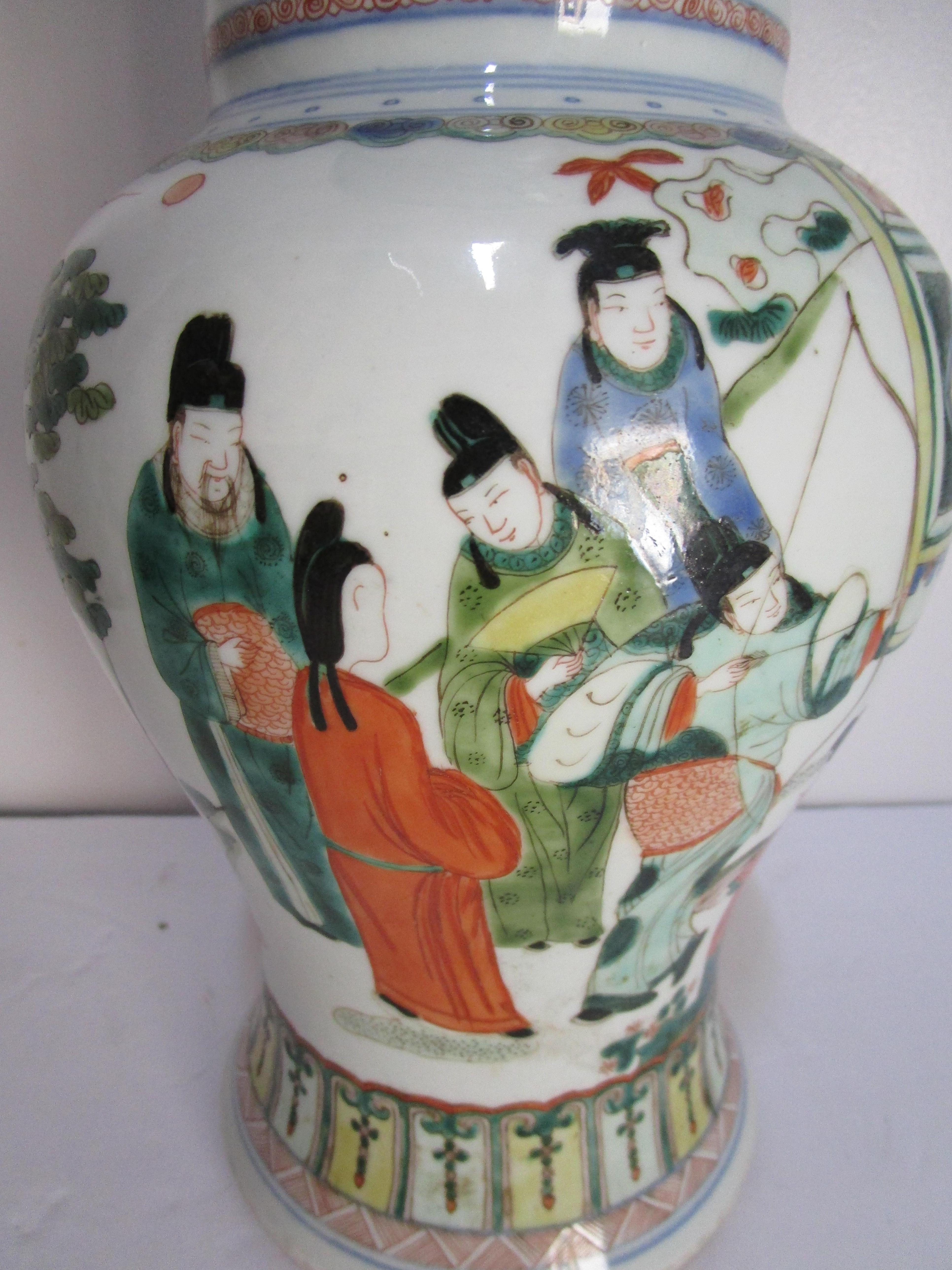 Han Korean Mid Century Mabeyong Vase in white, greens, red, orange and black  For Sale