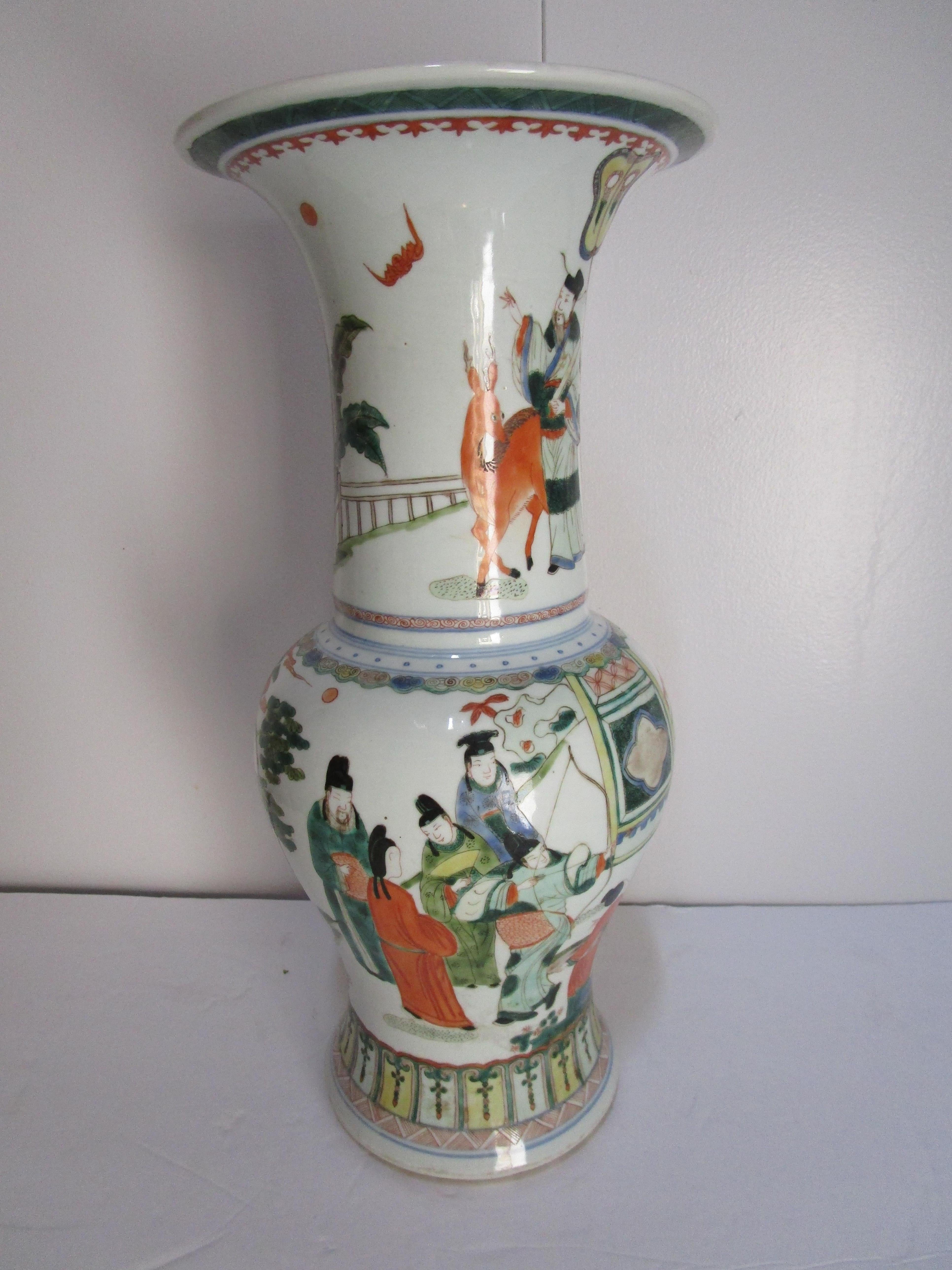Hand-Painted Korean Mid Century Mabeyong Vase in white, greens, red, orange and black  For Sale
