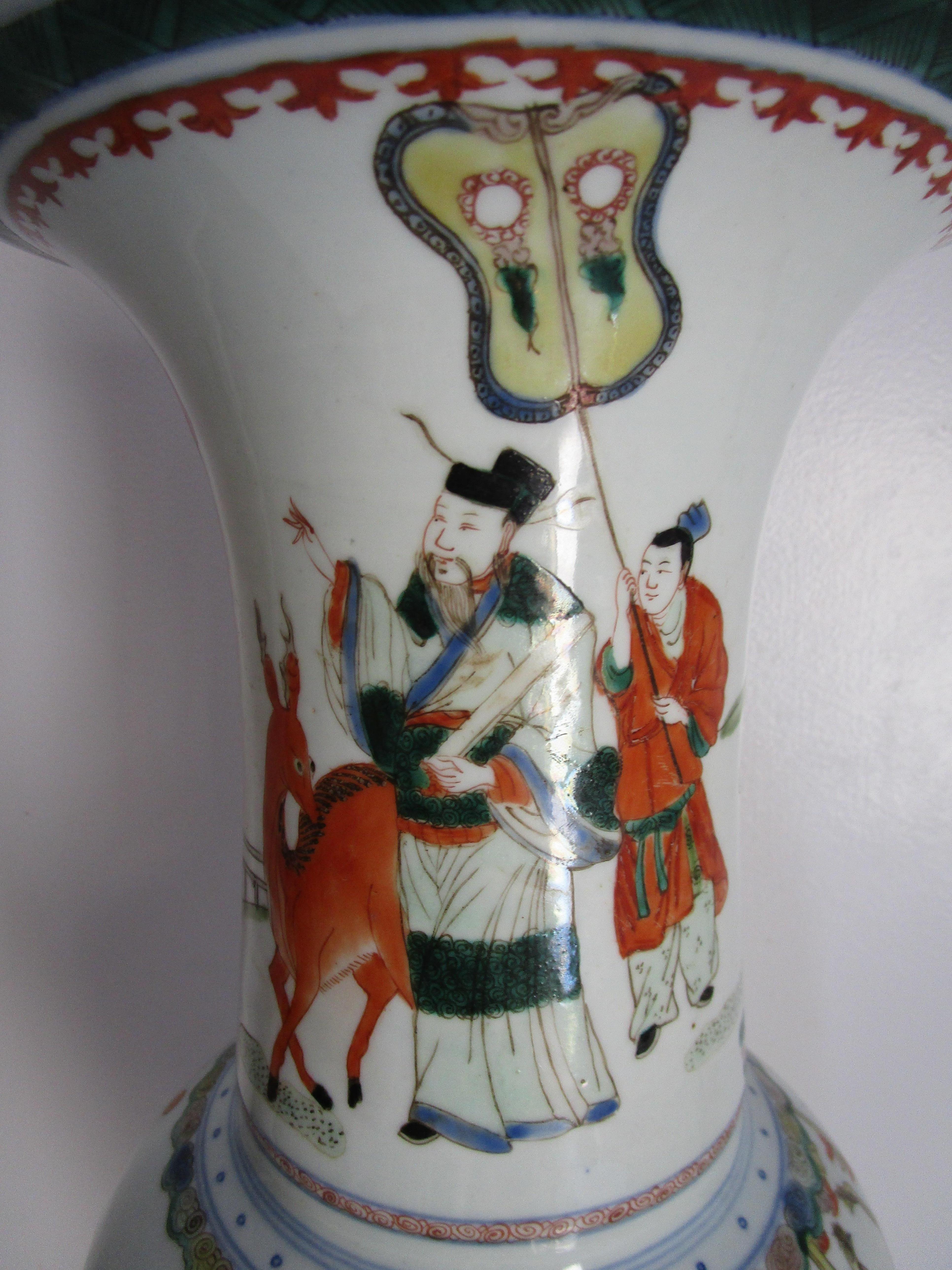 Korean Mid Century Mabeyong Vase in white, greens, red, orange and black  In Good Condition For Sale In Lomita, CA