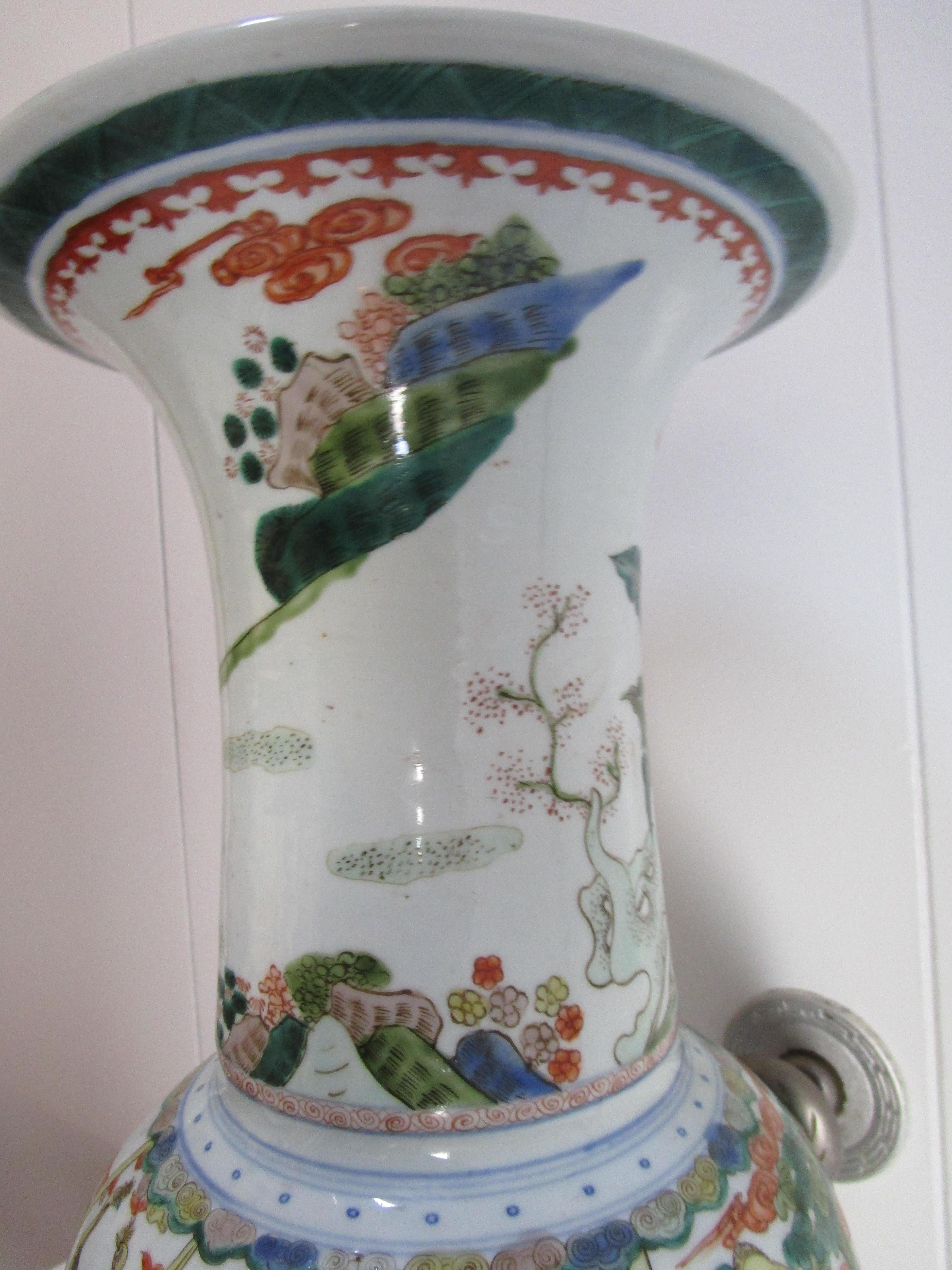 Ceramic Korean Mid Century Mabeyong Vase in white, greens, red, orange and black  For Sale