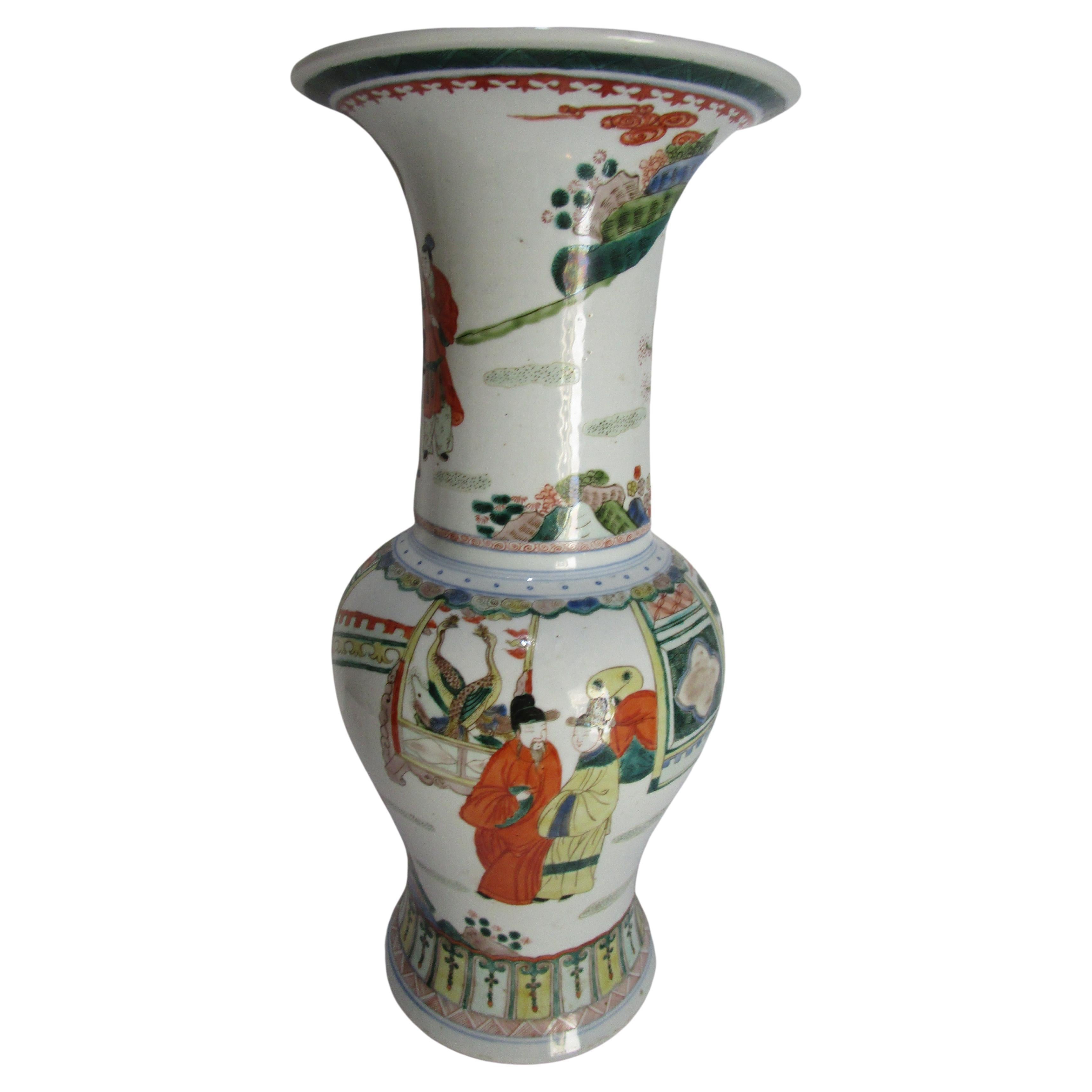 Korean Mid Century Mabeyong Vase in white, greens, red, orange and black  For Sale