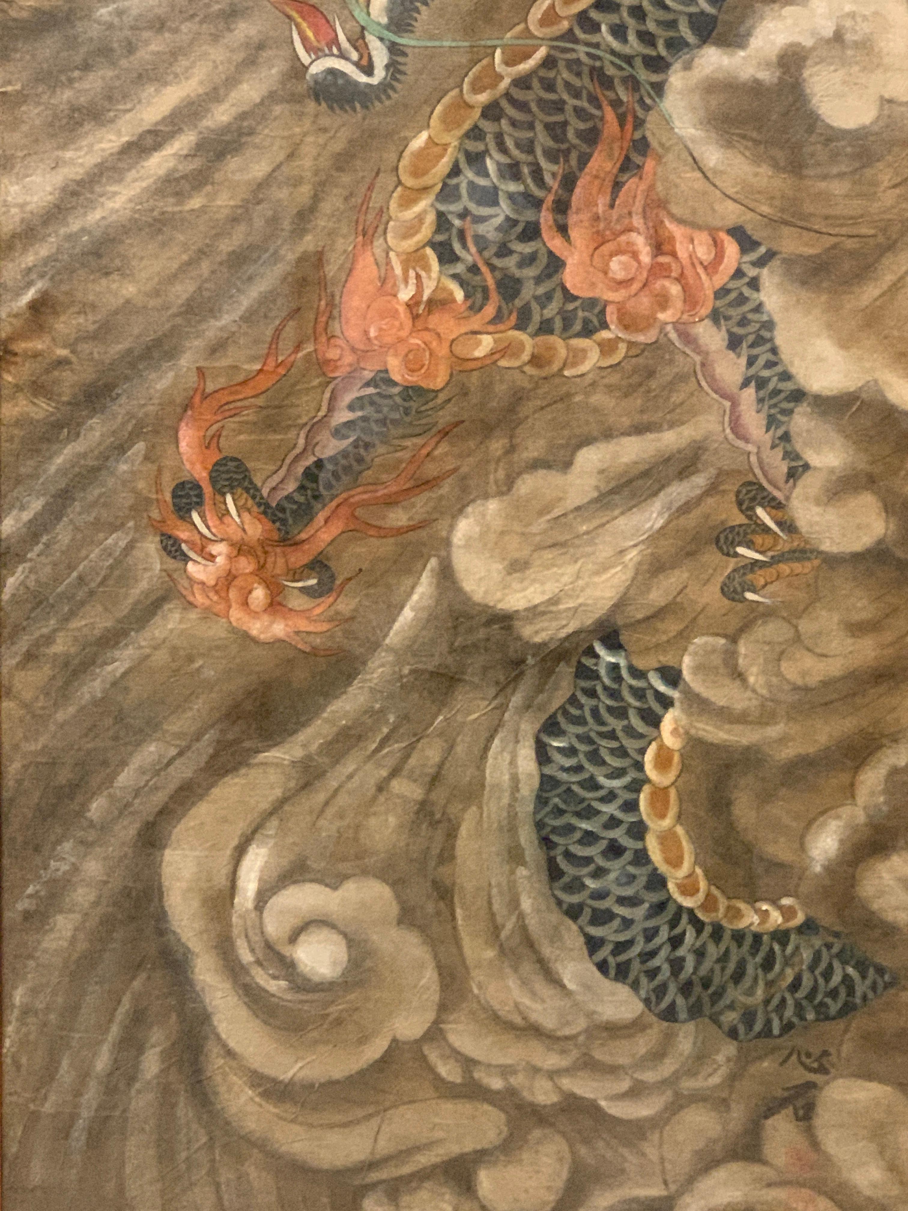 Korean Minhwa Dragon Painting, Joseon Dynasty, Late 19th Century 1