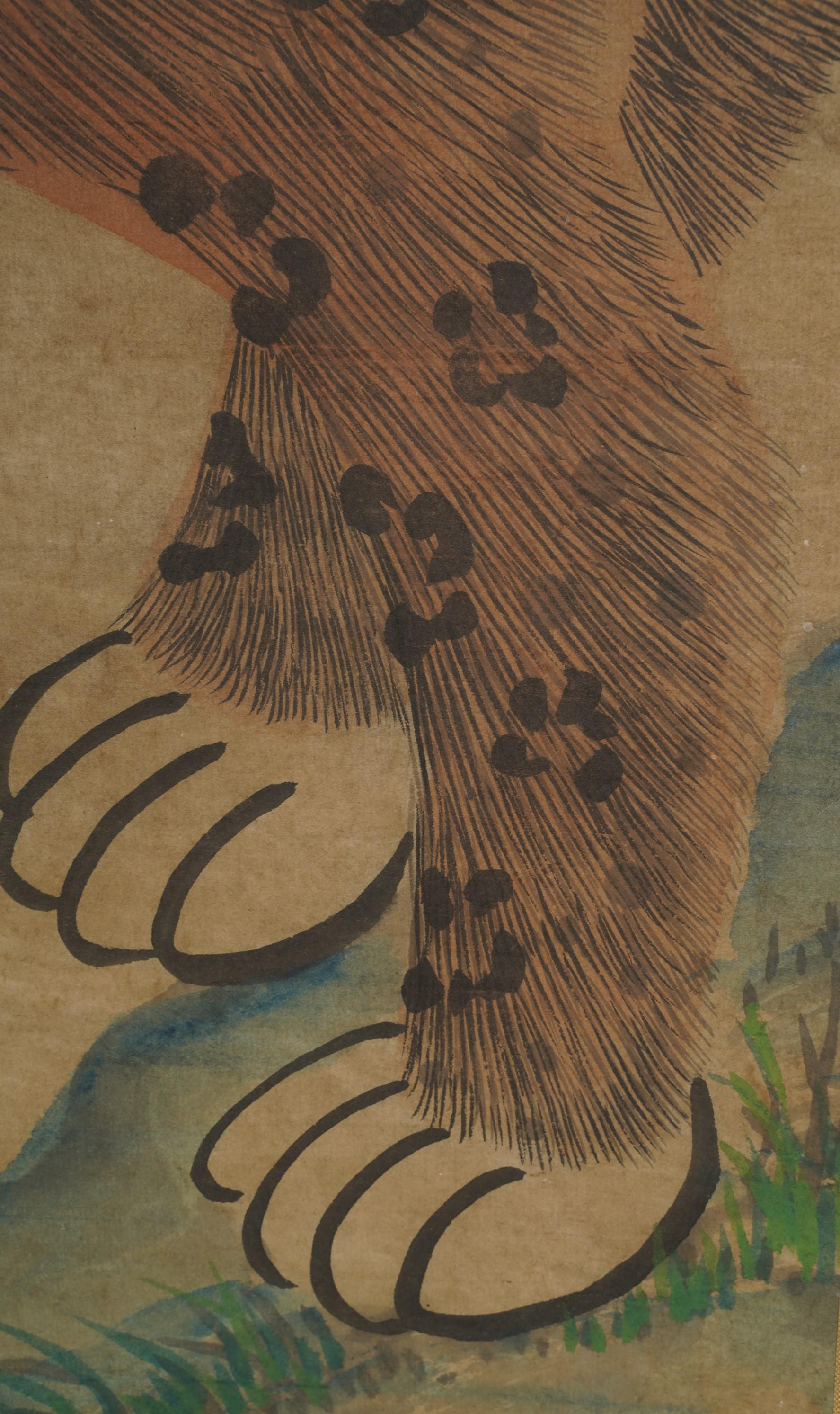 Korean Minhwa Jakhodo Tiger and Magpie Scroll Painting on Silk, 19th Century For Sale 3