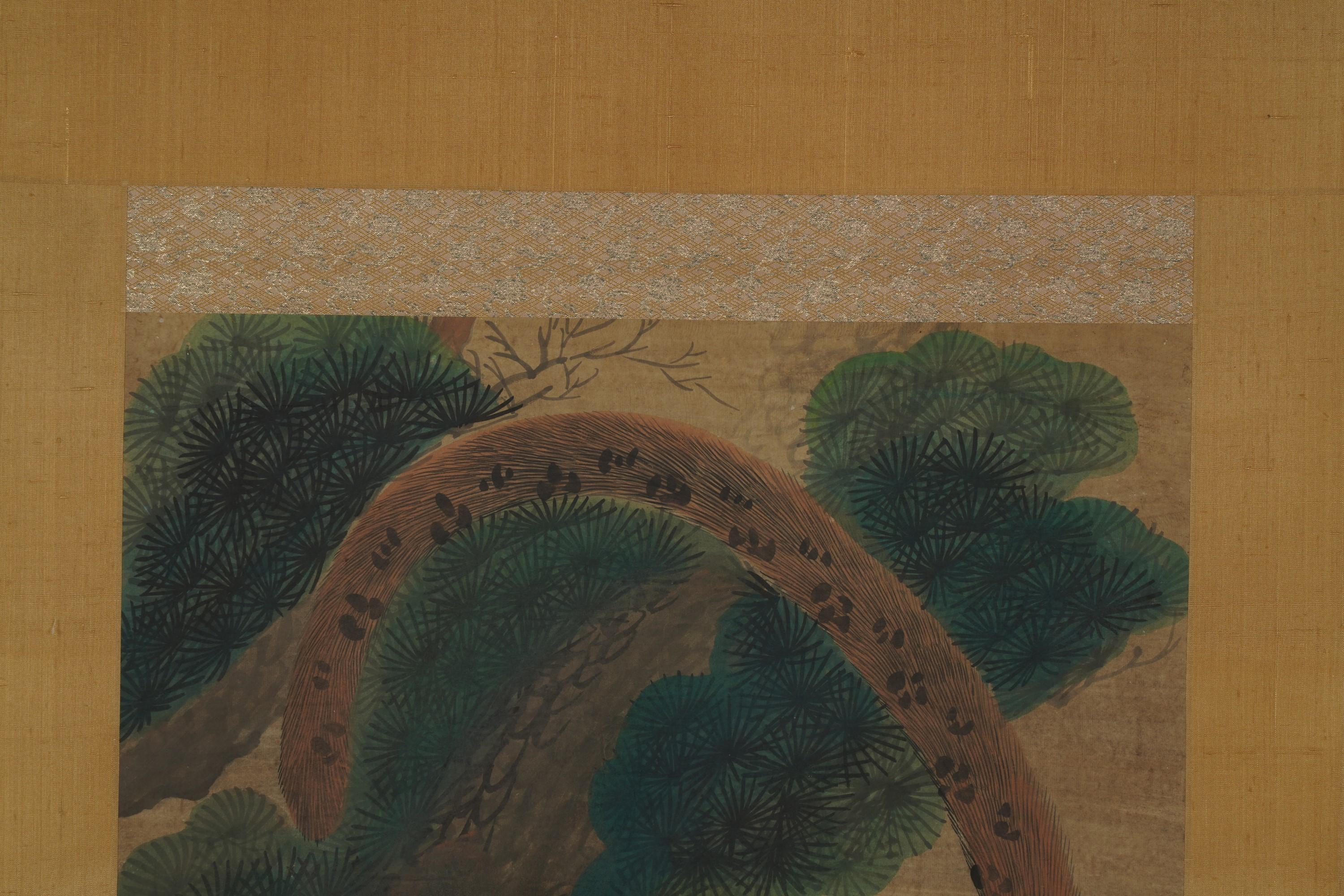Koreanisches Minhwa Jakhodo Tiger- und Magpie-Schnörkelgemälde auf Seide  19. Jahrhundert (Handbemalt) im Angebot