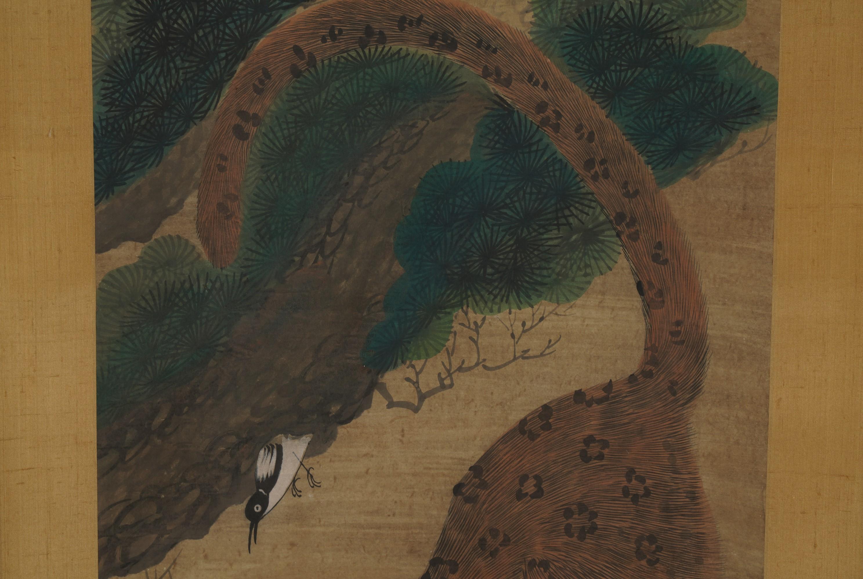 Koreanisches Minhwa Jakhodo Tiger- und Magpie-Schnörkelgemälde auf Seide  19. Jahrhundert im Zustand „Gut“ im Angebot in Studio City, CA