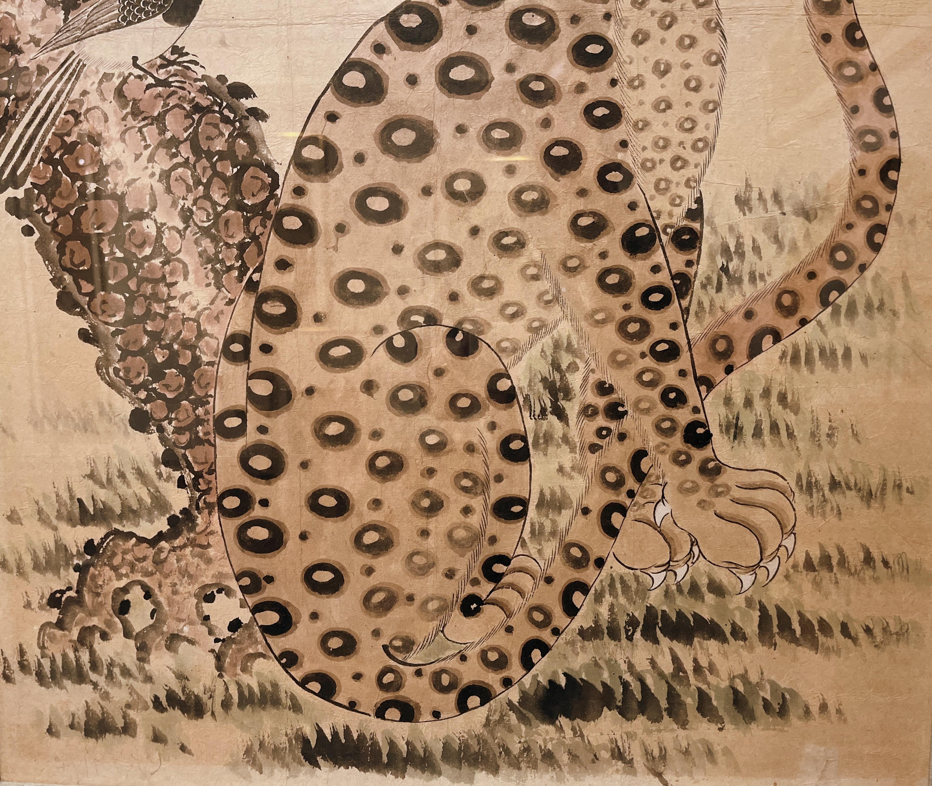 Korean Minhwa Painting of Spotted Leopard Snarling Magpie  For Sale 2