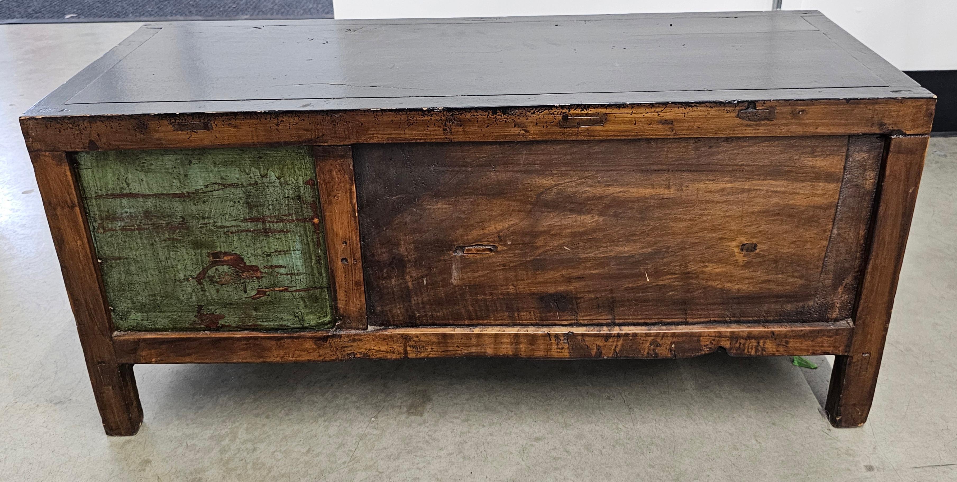 Korean Painted Elm Wood Low Storage Cabinet  and Bench, C. 1900s For Sale 2