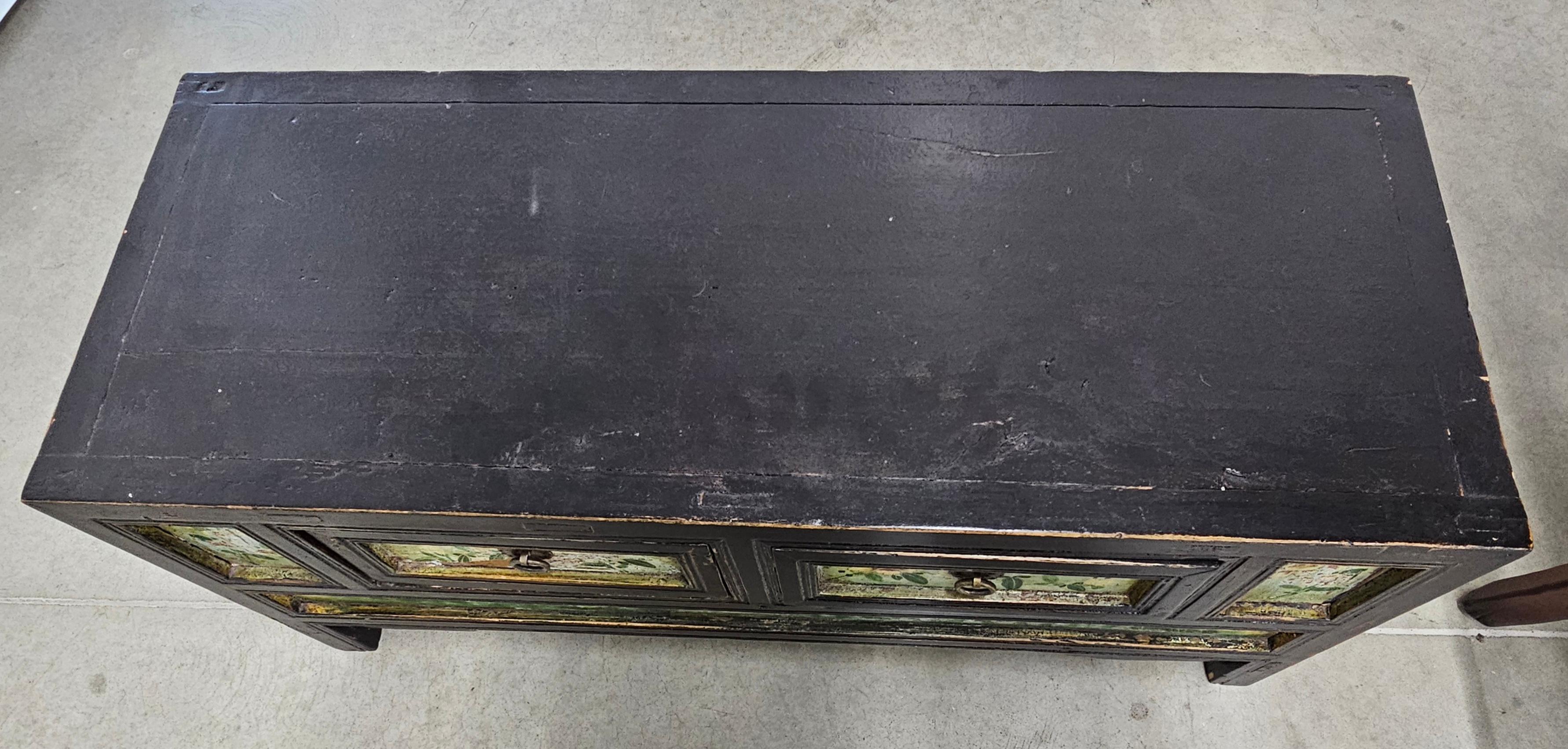 Qing Korean Painted Elm Wood Low Storage Cabinet  and Bench, C. 1900s For Sale