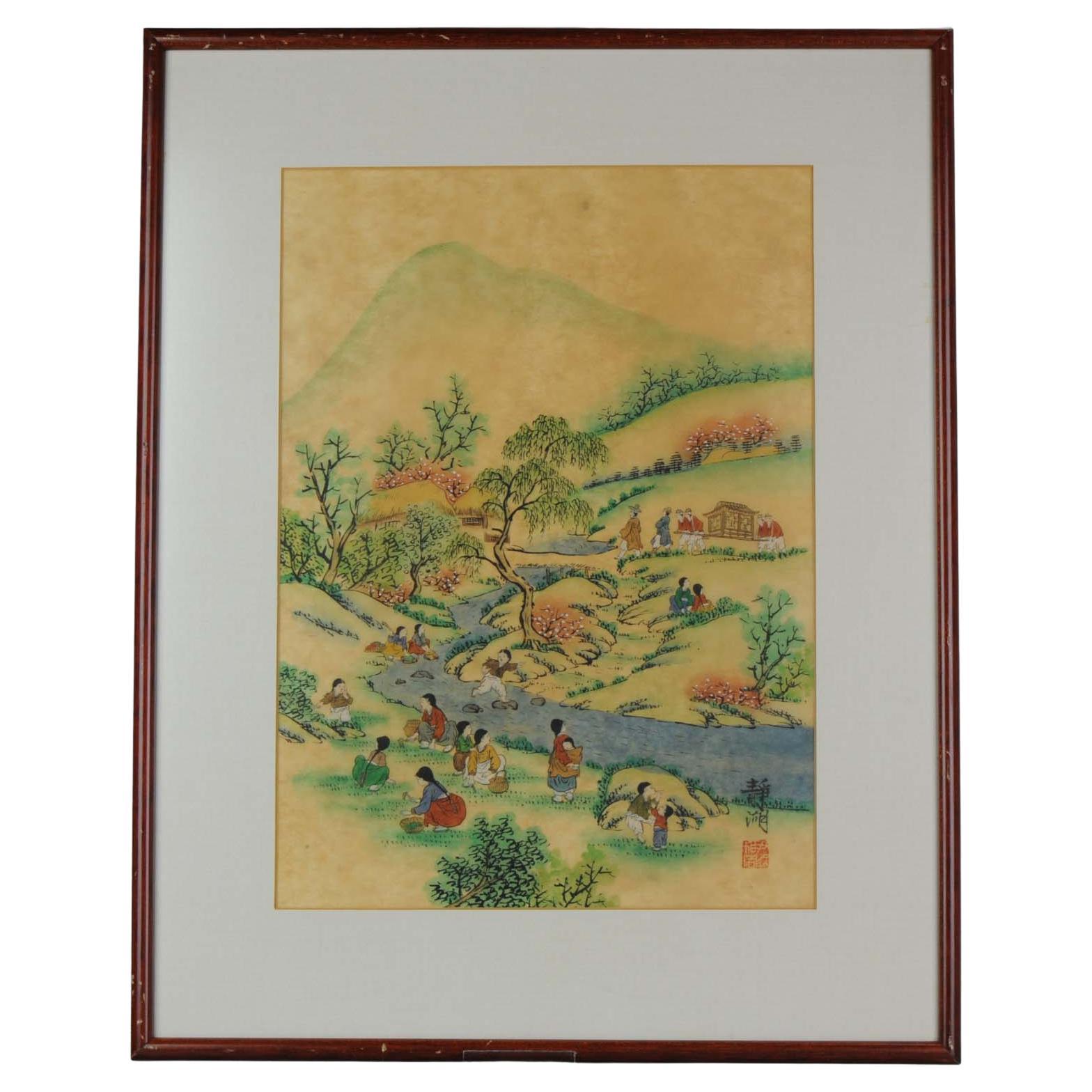 Korean Painting of a Landscape with Children, 20th Century