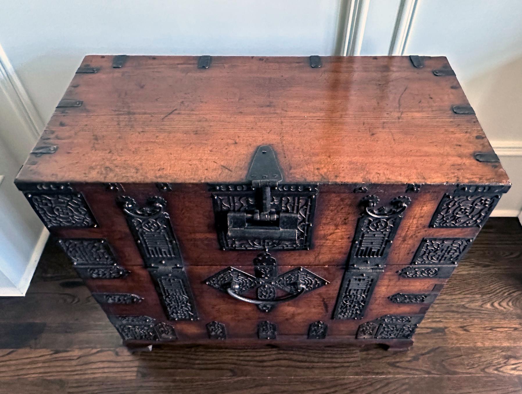 Metal Antique Korean Bandaji Chest Pyongan Do Joseon Dynasty For Sale