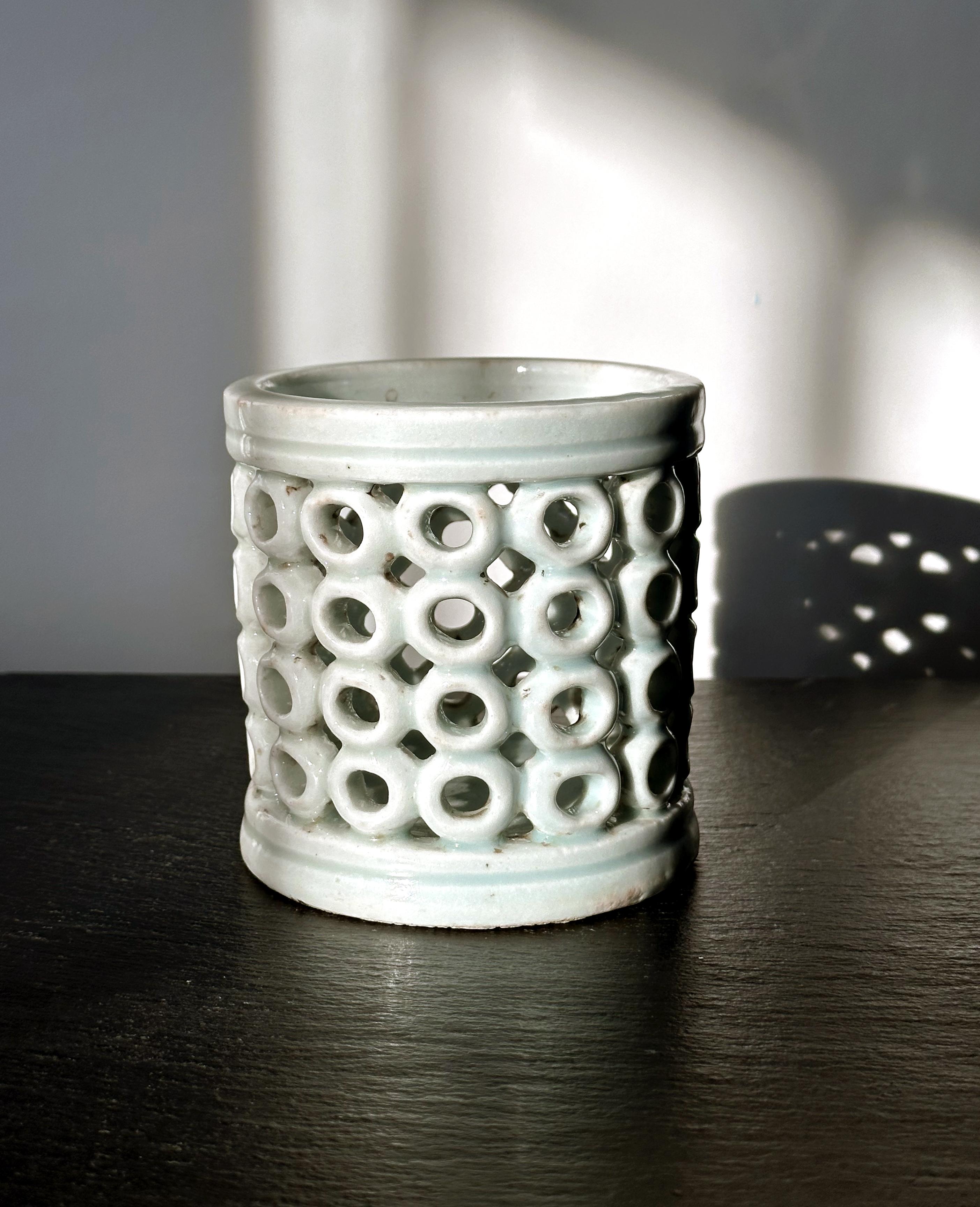 Korean Reticulated Celadon Brush Holder Joseon Dynasty 4