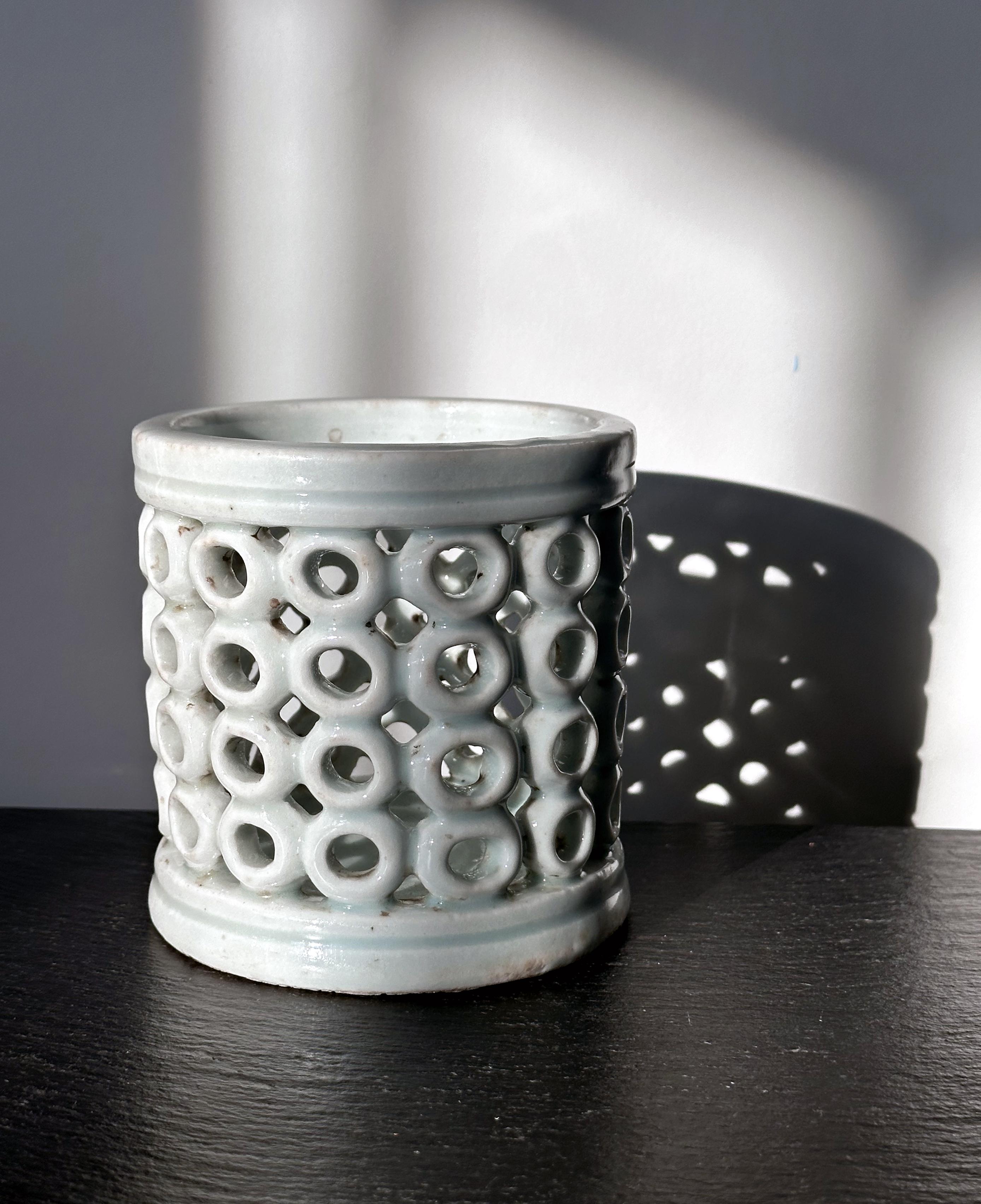 Korean Reticulated Celadon Brush Holder Joseon Dynasty 5