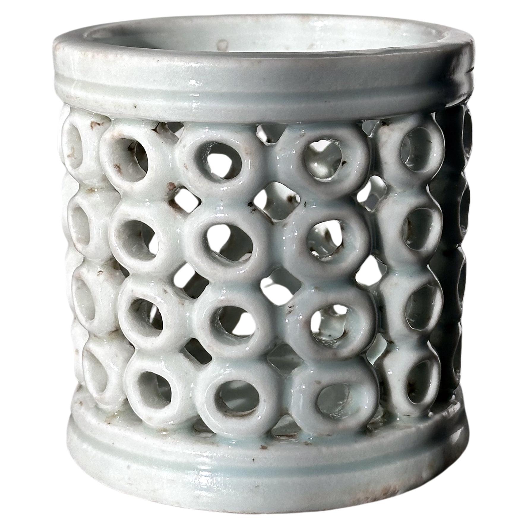 Korean Reticulated Celadon Brush Holder Joseon Dynasty 6
