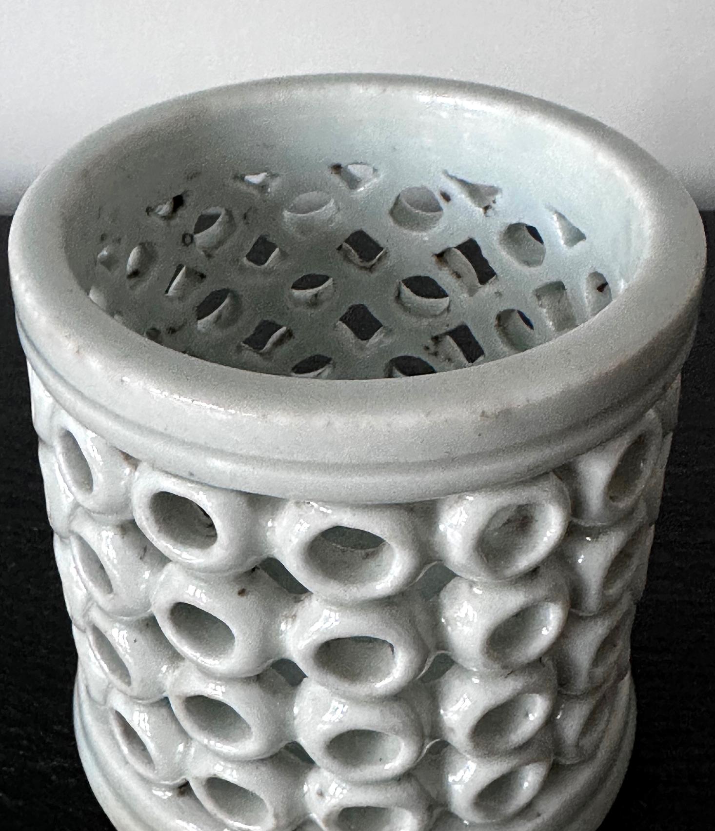 Korean Reticulated Celadon Brush Holder Joseon Dynasty 3