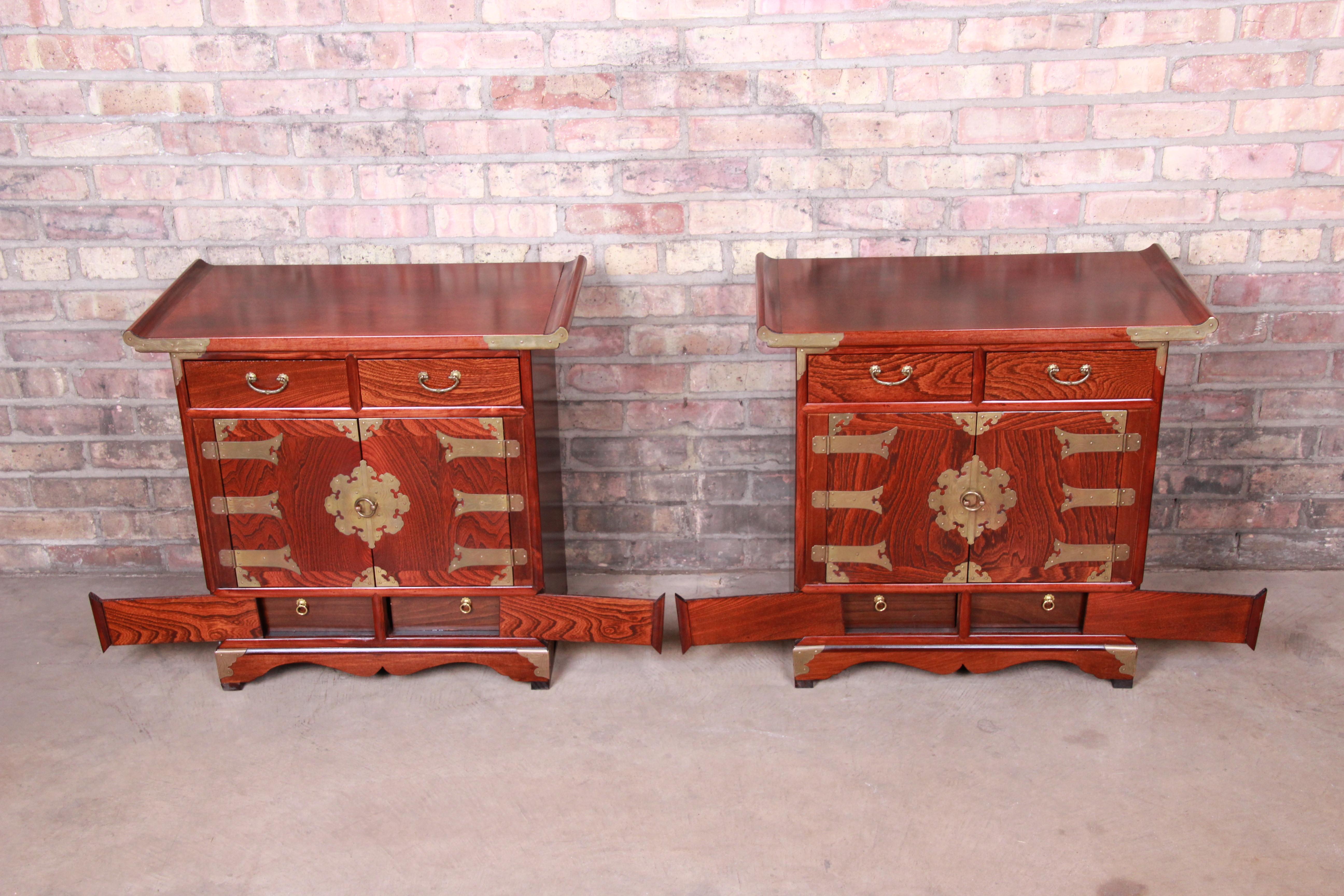 Korean Rosewood and Brass Bedside Chests or Commodes, Pair 10